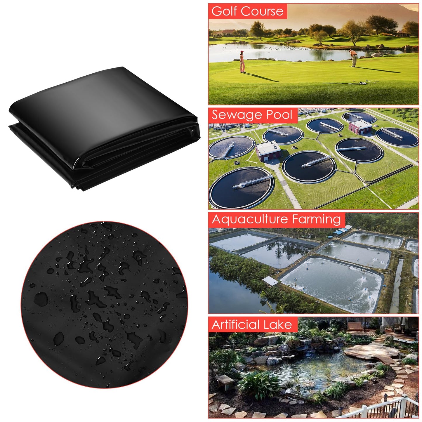 GarveeLife 10x15 ft Pond Liner, 45 Mil Thickness, Pliable & Durable EPDM Material, Easy Cutting & UV Resistant, for Fish or Koi, Features, Waterfall Base, Fountains and Water Gardens
