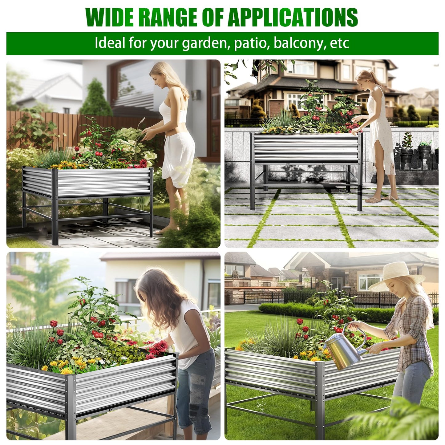 Doniks Raised Garden Bed with Legs, 48×48×32in Large Outdoor Metal Galvanized Garden Planting Box,1000lb Capacity for Vegetables Lawn Green Flowers, Fruits, Terrace