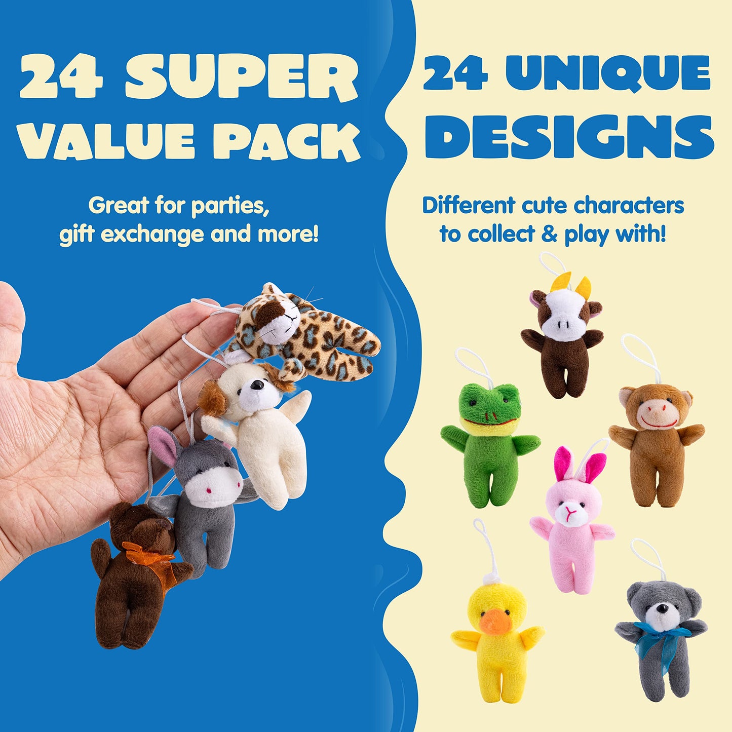 JOYIN 24 Pcs Mini Animal Plush Toys (24 Units 3" Each), Stuffed Animal Bulk for Kids Birthday Party Favors, Presents, Pinata Fillers, Goodie Bag Fillers, School Prizes, Carnival Treasure Box Toys