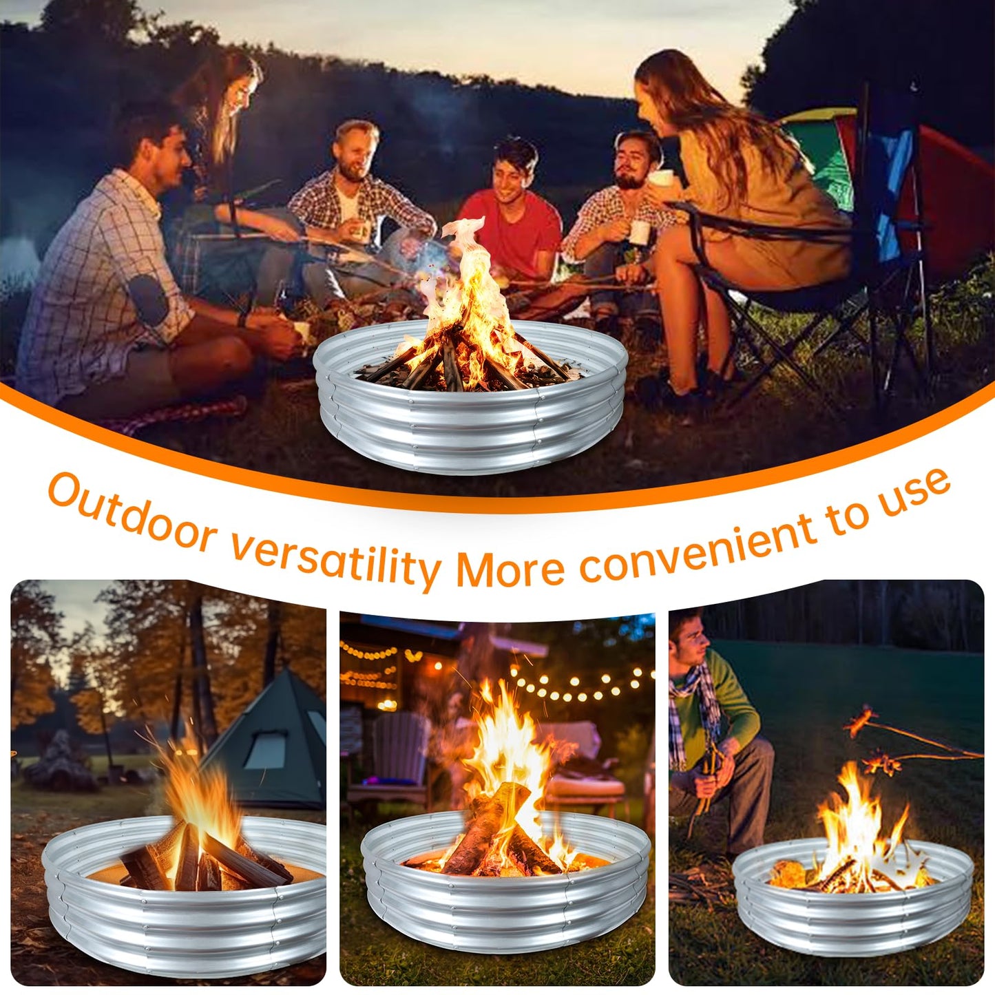 60 Inch Fire Pit Ring 5FT Galvanized Steel Burn Barrel,12" Raised Heavy Duty Wood Burning Fire Pits,Heat Resistant Campfire Ring with Spark Guard, for Outdoor Backyard, Patio & Camping Use
