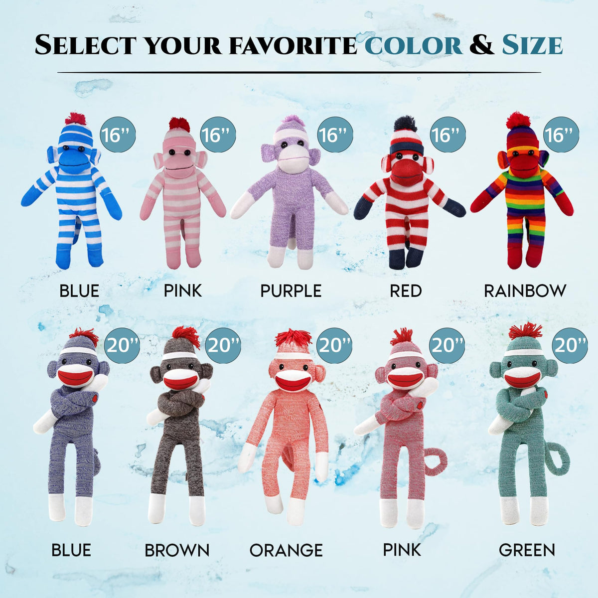 Made By Aliens Adorable Sock Monkey, The Original Traditional Hand Knitted Stuffed Animal Toy Gift-for Kids, Babies, Teens, Girls and Boys Baby Doll Present Puppet (20" Brown)