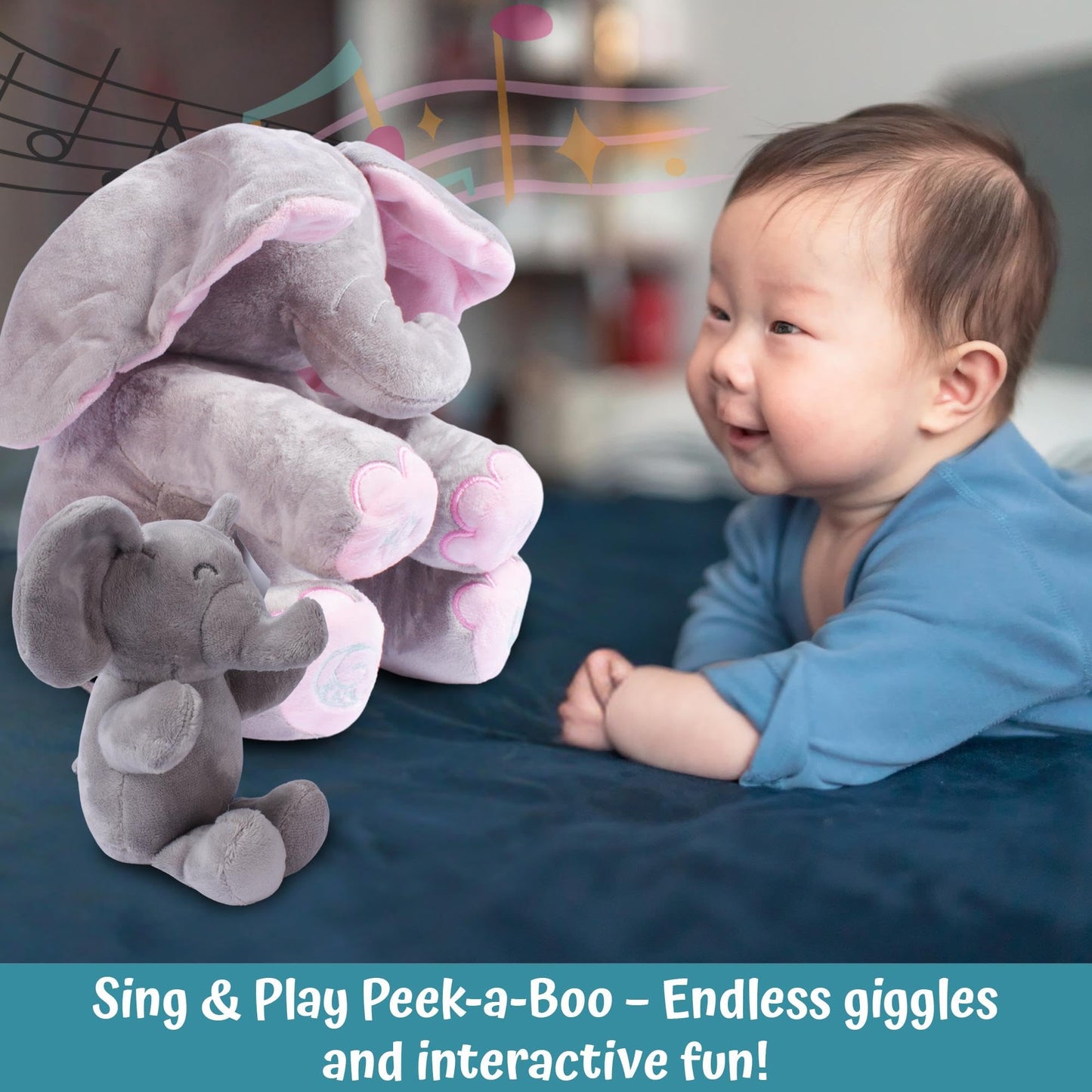 Dimple Stuffed Animal Set - Kaia Interactive Musical Peek-A-Boo Elephant Stuffed Animal Toy & Soft Plush Baby Elephant, Gift for Birthday, Baptism, for Toddlers, Boys, Girls, Ages 0 - Up