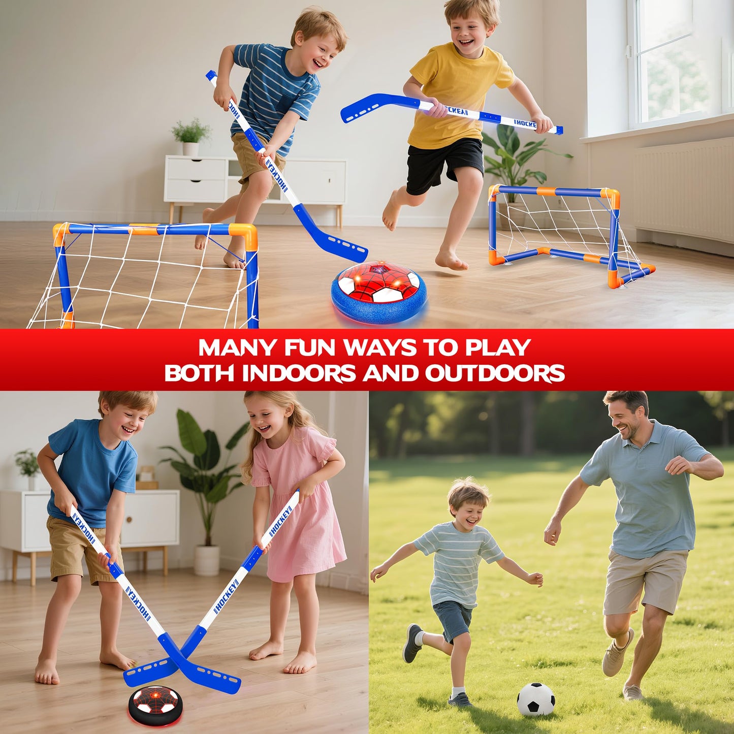 HitToys Airplane Launcher Toy & Spider Hover Soccer Ball Set for Kids | 3 Pack Spider Foam Gliders Air Planes, 3-in-1 Rechargeable Toddler Air Floating Football Toy Ball with Led for Boys Birthday