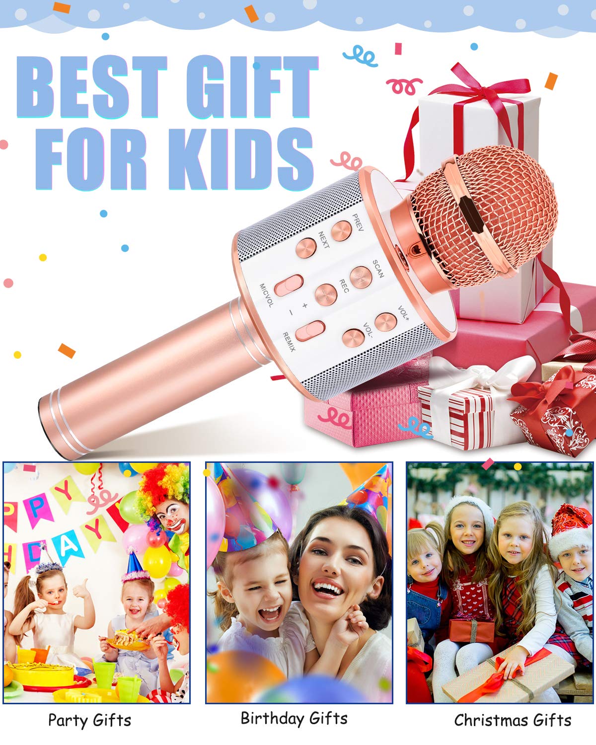 Dodosky Toys for Girls Age 5-12, Wireless Bluetooth Karaoke Microphone for Kids Popular Toys for 5 6 7 8 9 10 11 12 Year Olds Girls Boys Best Gifts for 5-12 Year Olds Girl Boy Teen - Champagne