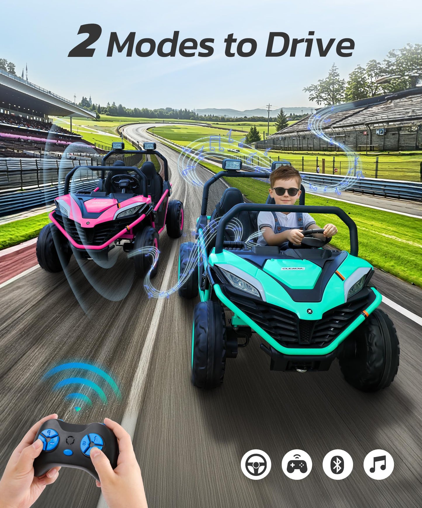 ELEMARA 2 Seater XL Ride on Toy for Big Kids,12V 10AH 4WD Ride on Car,Electric Vehicle Up to 4.5 MPH w/Remote Control, Bluetooth Music, LED Lights,3 Speeds for Boys Girls Gift,Green