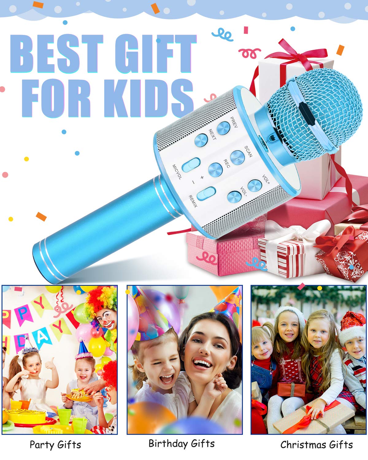 Dodosky Kids Toys Age 5 6 7 8 9 10, Karaoke Microphone for Kids Popular Toys for Girl Boy Age 5-12 Birthday Gifts for Teen Girls Boys Age 5-12 Party Gift for Girl Boy Age 4-12 - Blue