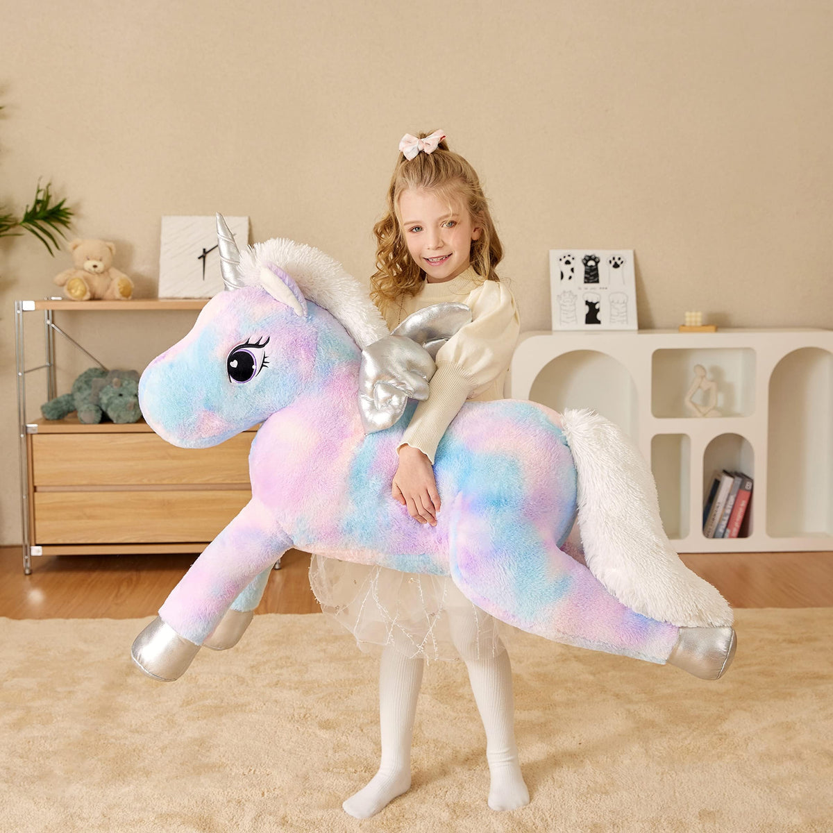 EARTHSOUND Giant Unicorn Stuffed Animal Plush Toy,Large Jumbo 43" Big Size Soft Toys,Cute Huge Plushy Fluffy Fat Plushie,Gifts for Kid