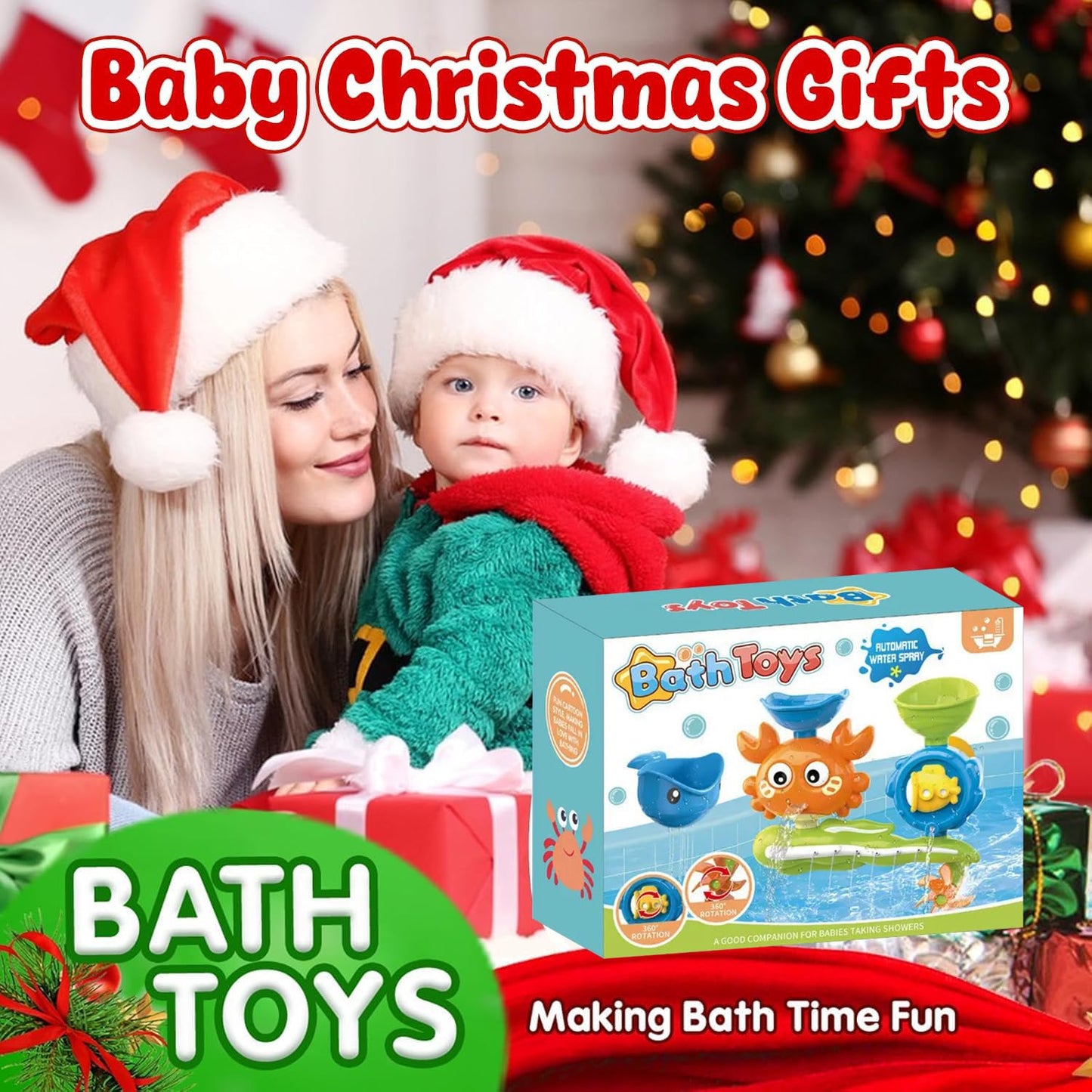 Baby Bath Toys for Kids Ages 1-3, Crab Bathtub Water Toys for Toddler 2-4, Mold Free Bath Toys W/ Suction Cup for Babies 6-12 Months Boys Girls Infant Gifts (Orange)