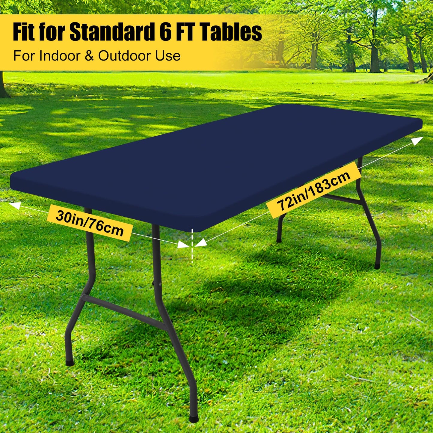 Smiry 4 Pack Rectangle Picnic Table Cloth, Waterproof Elastic Fitted Tablecloths, Washable Polyester Rectangular Patio Table Cover for Camping, Indoor and Outdoor (Navy, 30"x72")