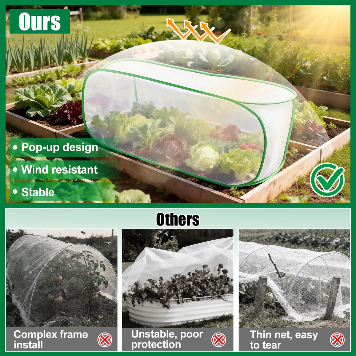 2PCS Garden Netting Covers for Raised Beds, 3.9 X 2FT Garden Raised Bed Cover with 10 Stakes, Plant Netting for Garden Protection, Insect Bird Pest Barrier for Vegetables Fruits Flowers Crops