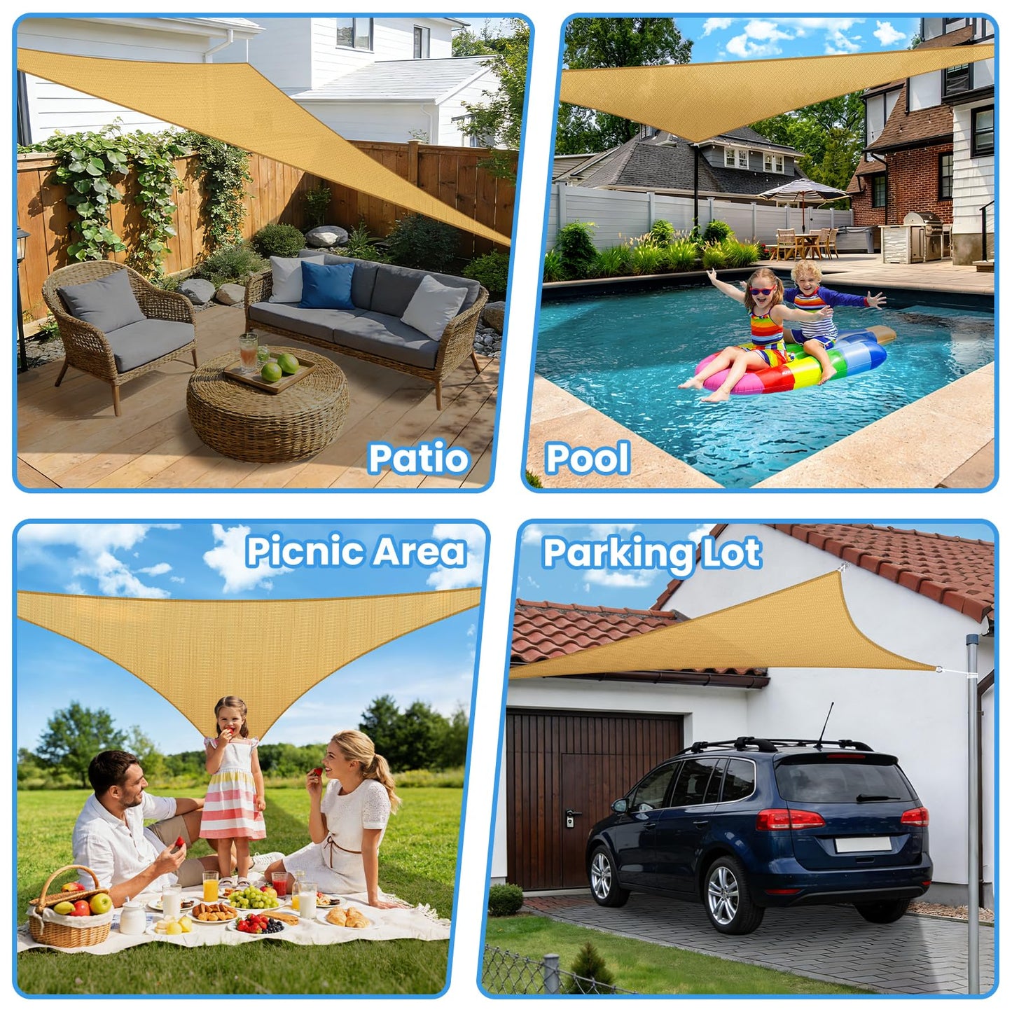 StorageTastic Triangle Sun Shade Sail - 12' x 12' x 12', Breathable Sunshades for Outdoor Patio, Garden, Deck, Yard, Tear & Fade, UV Block Awnings for Patio Shade with Ropes Resist Wear (Sand)