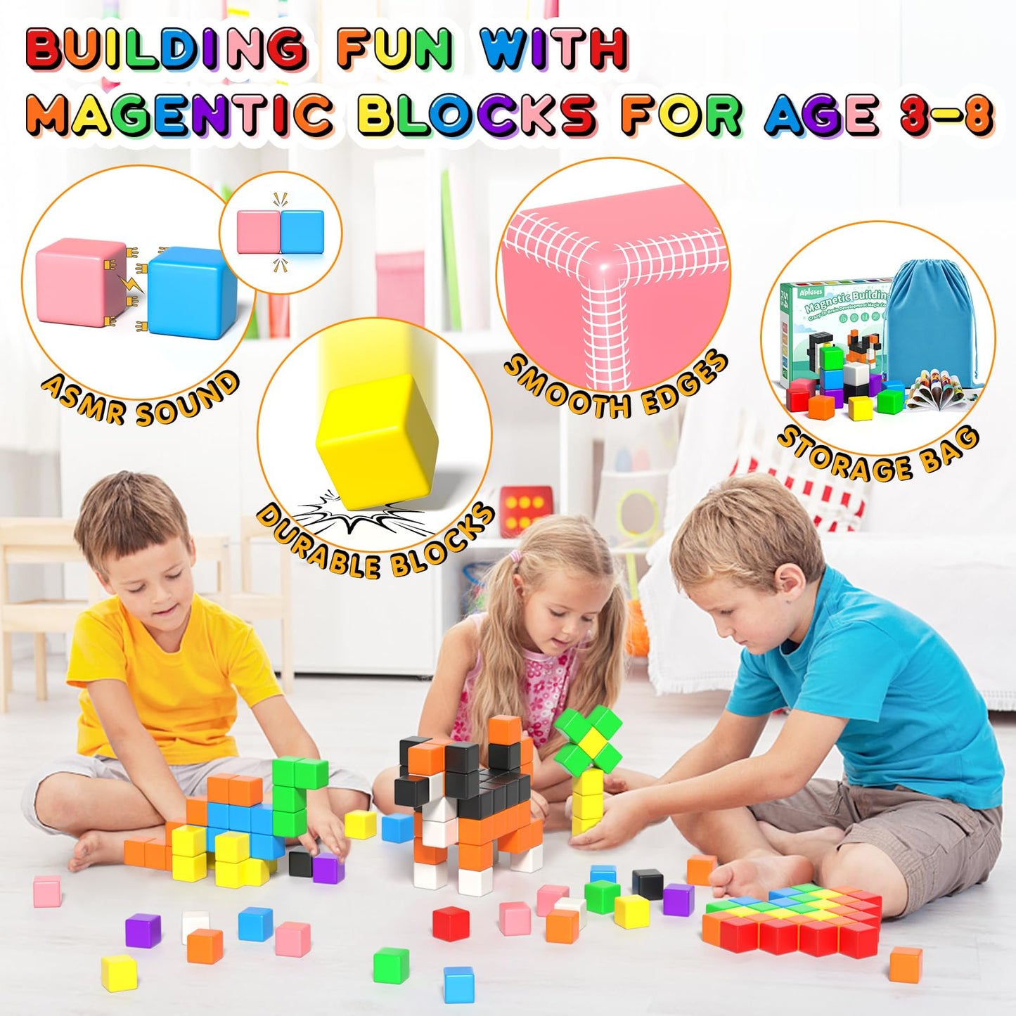 Apluses 74PCS Magnetic Blocks, Classroom Must Have Creative Learning Kids Toys | Preschool Montessori Sensory Autism Magnet Toys for Boys and Girls Ages 3 4 5 6