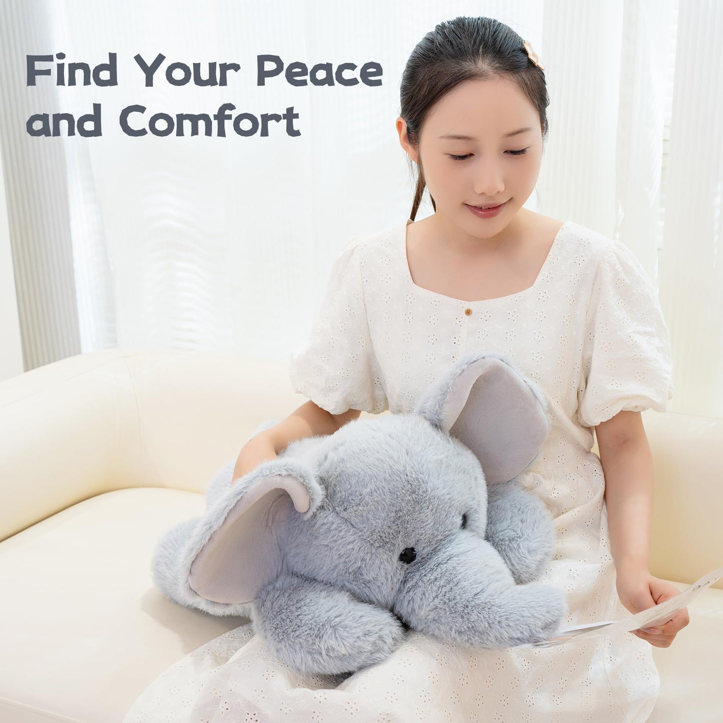 Gudisi 5 Pounds Weighted Elephant Stuffed Animals 23.6Inch Large Weighted Elephant Plush,Huggable Companion for Kids & Adults, Gift for Thanksgiving, Christmas and Birthday.