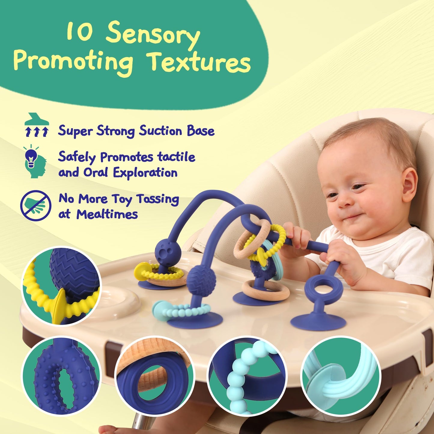 Jumble Jangle Baby Teething Toys ā BPA-Free, Multi Purpose High Chair Toys & Sensory Toys for Kids with Autism: Suction Teething Relief with Sensory Toy Textures for Infants & Toddlers (Dark)