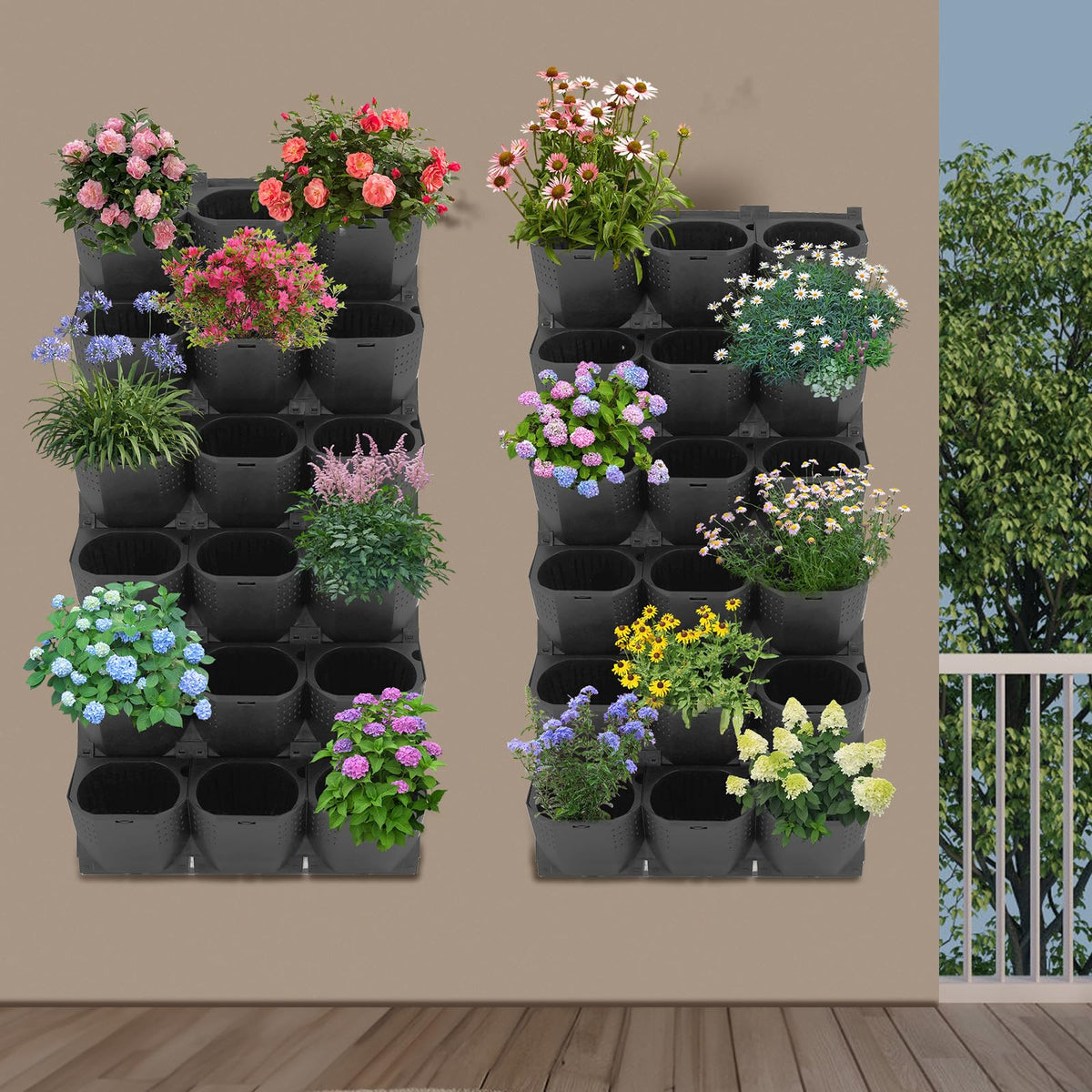 Fulavorty 2pcs Wall Planter,Wall-Mounted Planter with 36 Pots,Outdoor Wall Planter System for Flowers,Herbs & Vegetables,Flower Pot Holder for Indoor Outdoor (Black)