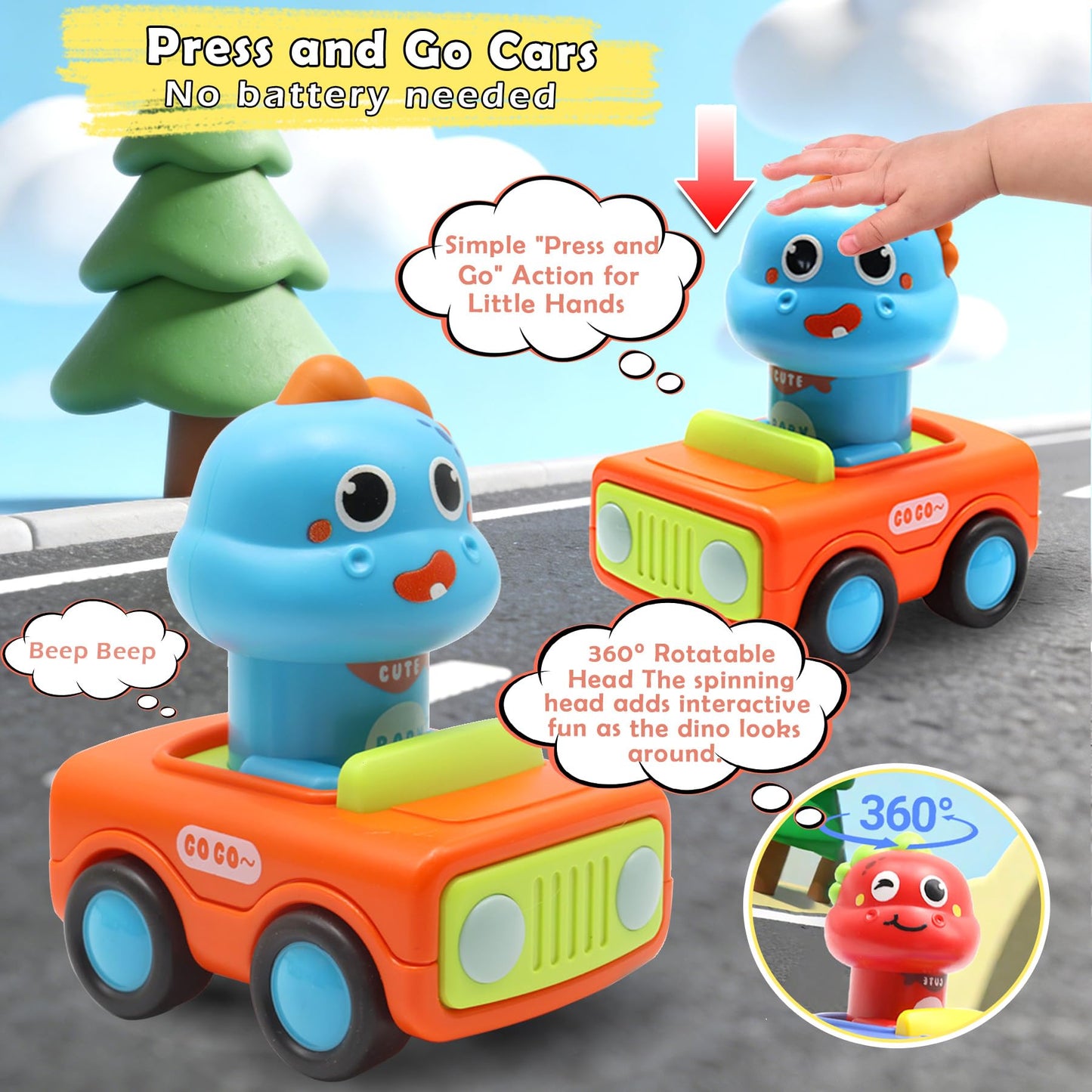 Pbooo Toys for 1 Year Old Boy, Press and Go Car Toys for Toddlers 1-3, Push and Go Animal Toy Cars Set, Birthday Gifts for 1 2 Year Old Boys, Baby Toys 12-18 Months