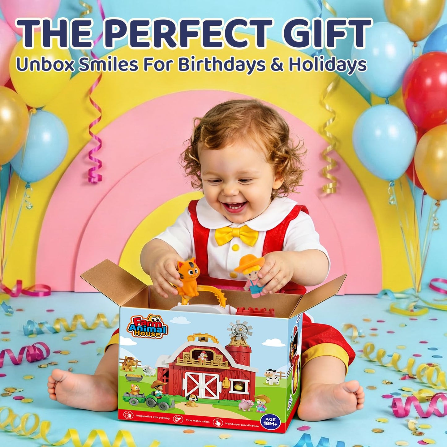Toddler Farm Toys for 2 3 Year Old-All-in-One Barn Toy Set with Farm Animal Figures for Toddlers,Tractor&Fence,Educational Montessori-style Play Sets with Light&Sounds,Pretend Play Gift for Boys Girls