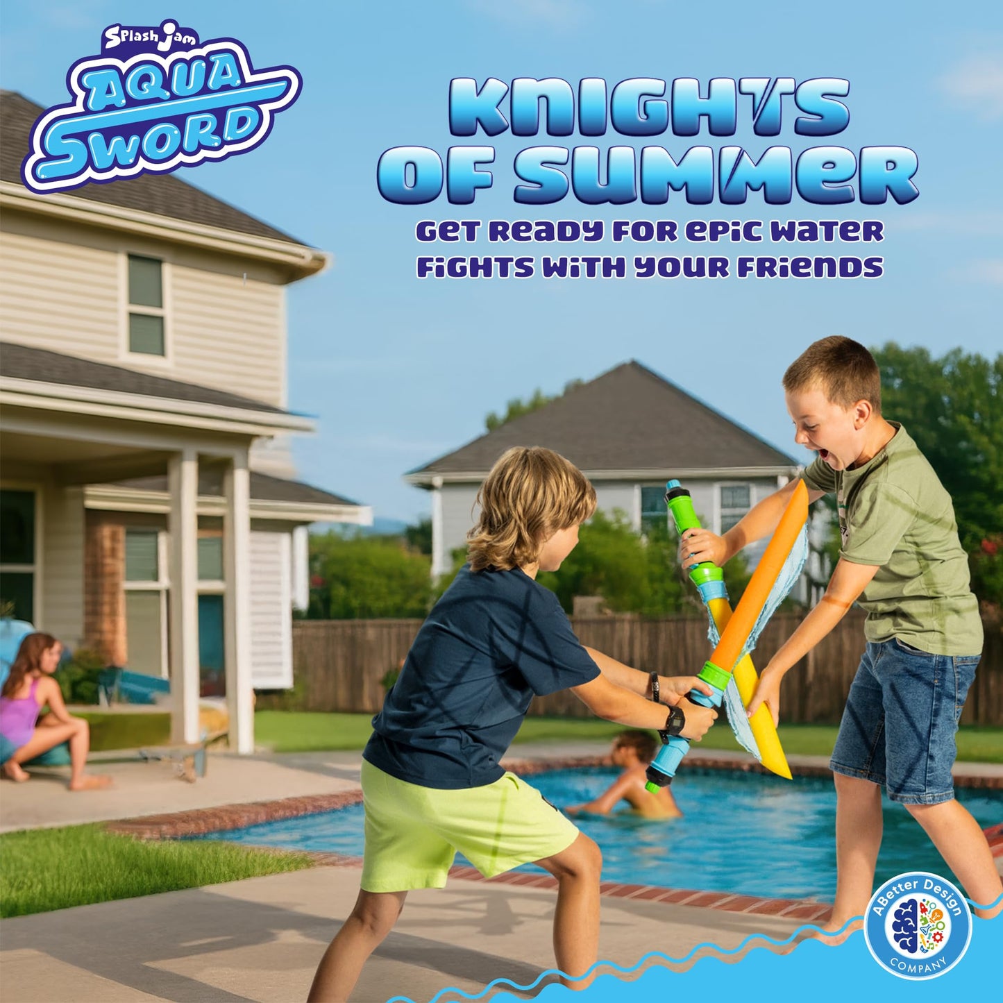 SPLASH JAM AQUA SWORD, Fun Swimming Pool Toys Made from Soft Foam Sponges Suitable for Kids 6+ Ages, Exciting Outdoor Summer Games with 130ml Water Tank, Orange (Yellow)