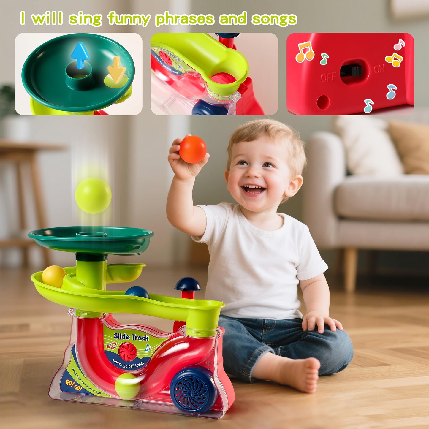 Didklom Busy Ball Popper Toy for Babies 9+ Months - 5 Balls with Popping Action & Fun Music, Cause and Effect Ball Drop Toy, Perfect Baby Shower Birthday Gift, Indoor Travel Play