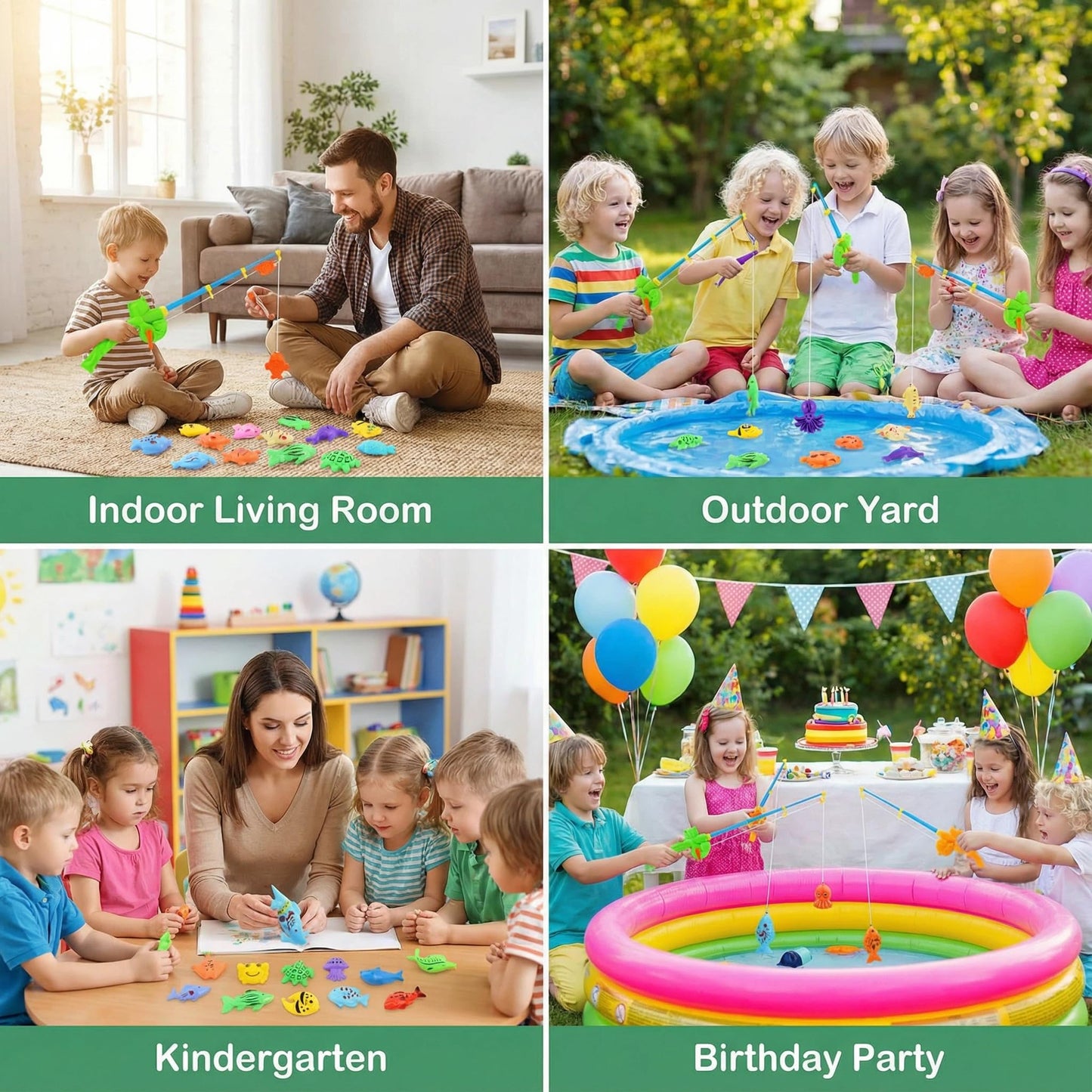 AUUGUU Magnetic Fishing Pool Toys Game, Water Table Bathtub Bath Toy - Pole Rod Floating Fish, Birthday Party Gifts for Toddler Age 3 4 5 6 Year Old, Kids Outdoor Toys