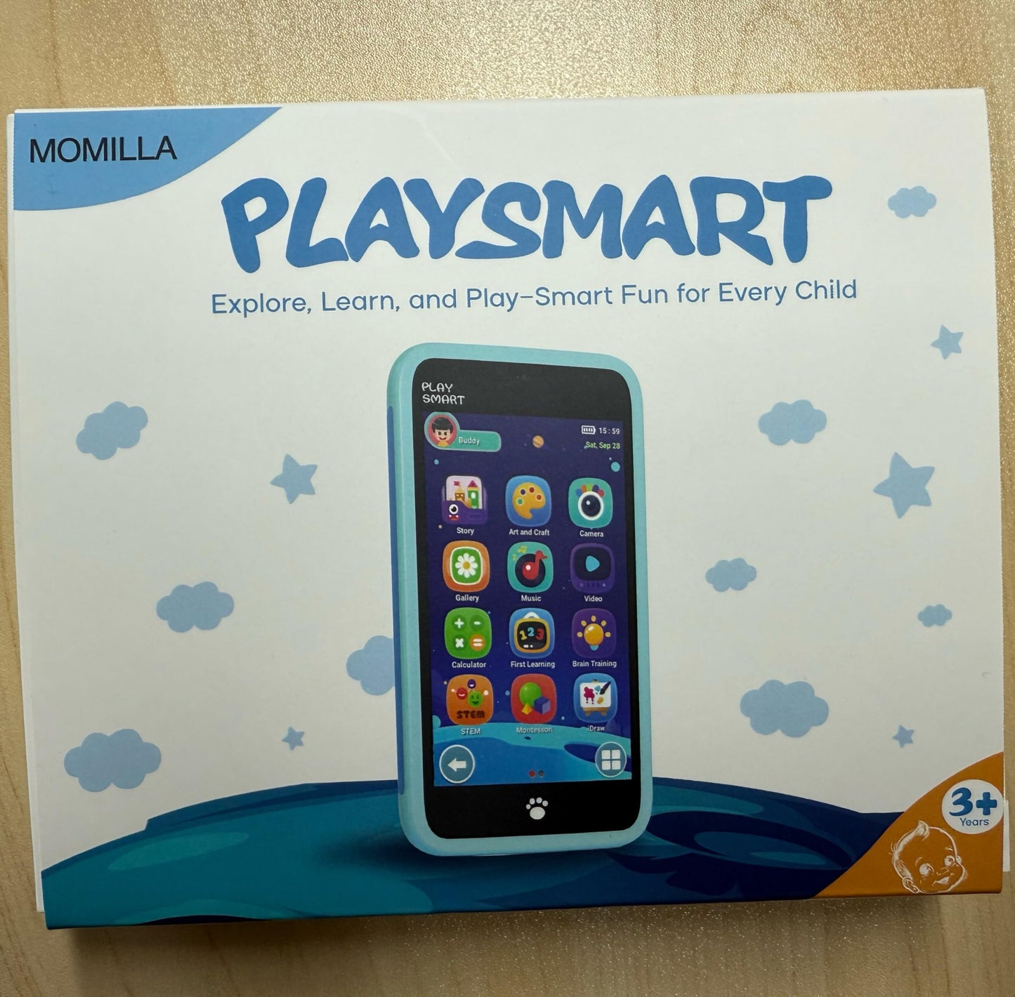 MOMILLA Kids Toys Smart Phone, Dual Camera with Stickers, 3.97" Touchscreen, 200+ Educational Puzzle Games, Learning Toys with Parental Control for Ages 3-8, Birthday Gift