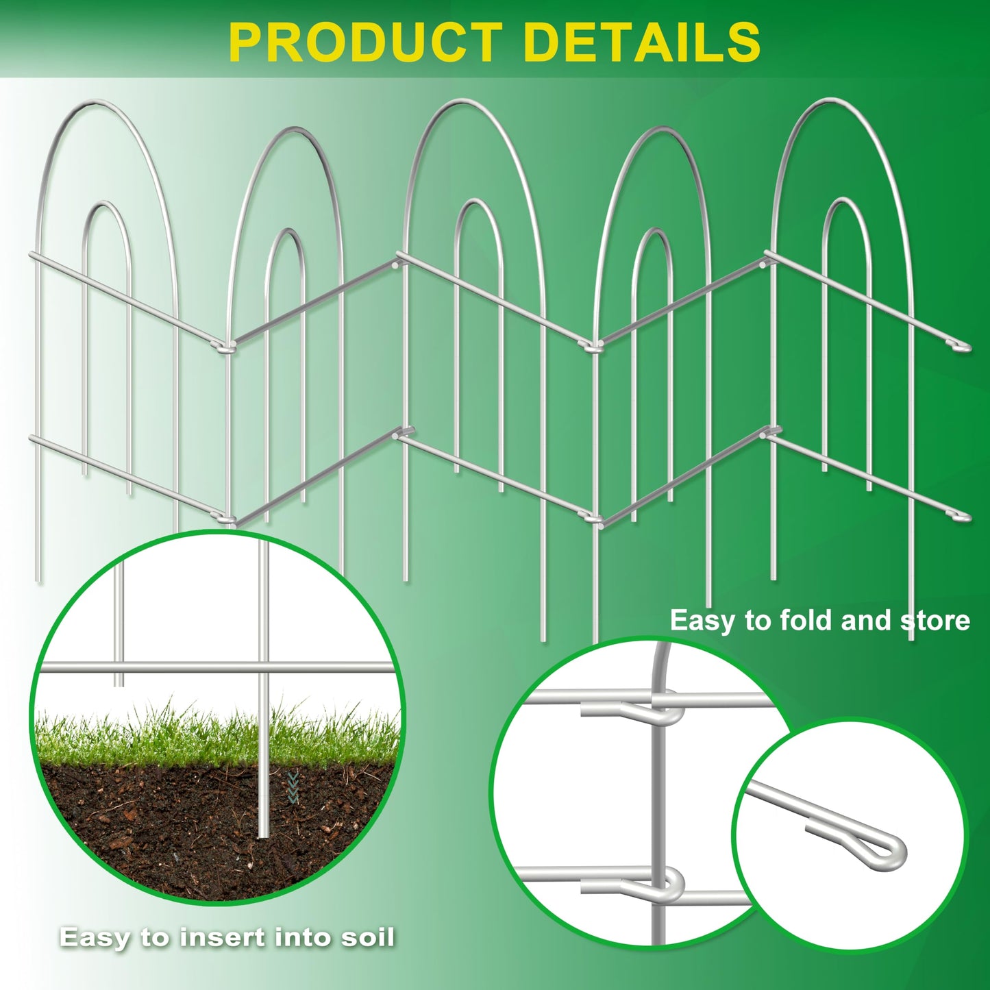 FOREHOGAR Decorative Garden Folding Border Fence 18in X20ft Rustproof Metal Wire Edging Flower Bed Fences Panel Outdoor White Garden Fencing Edge Patio Landscape