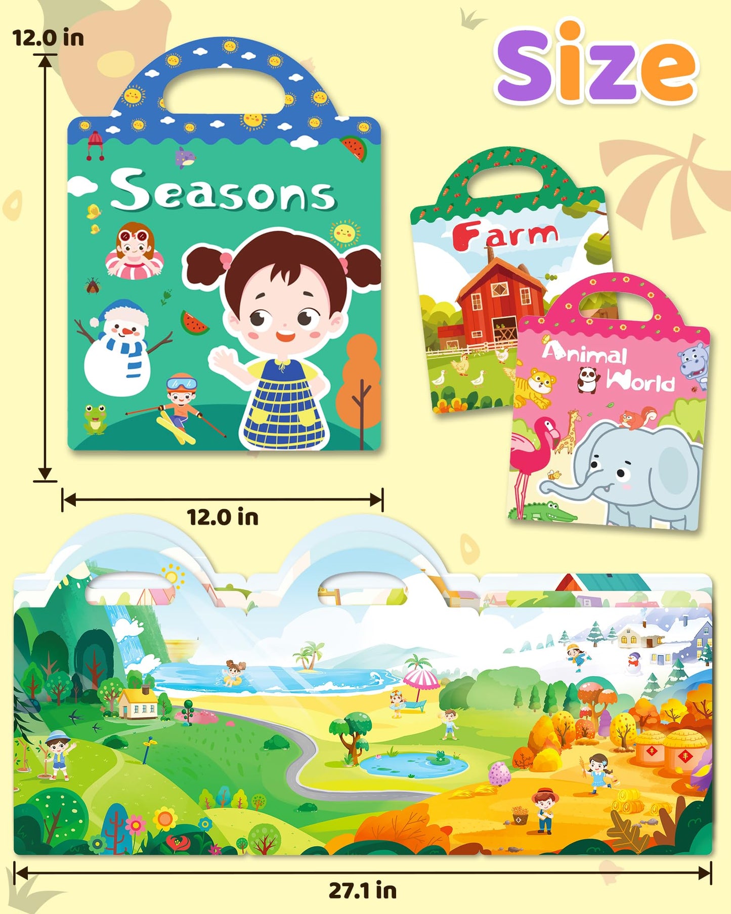 Benresive Reusable Sticker Book for Toddlers, Stickers for Kids, Travel Toys for Arts & Crafts Activities, Birthday Gift for Boys & Girls, Farm, Animal and Season Themes
