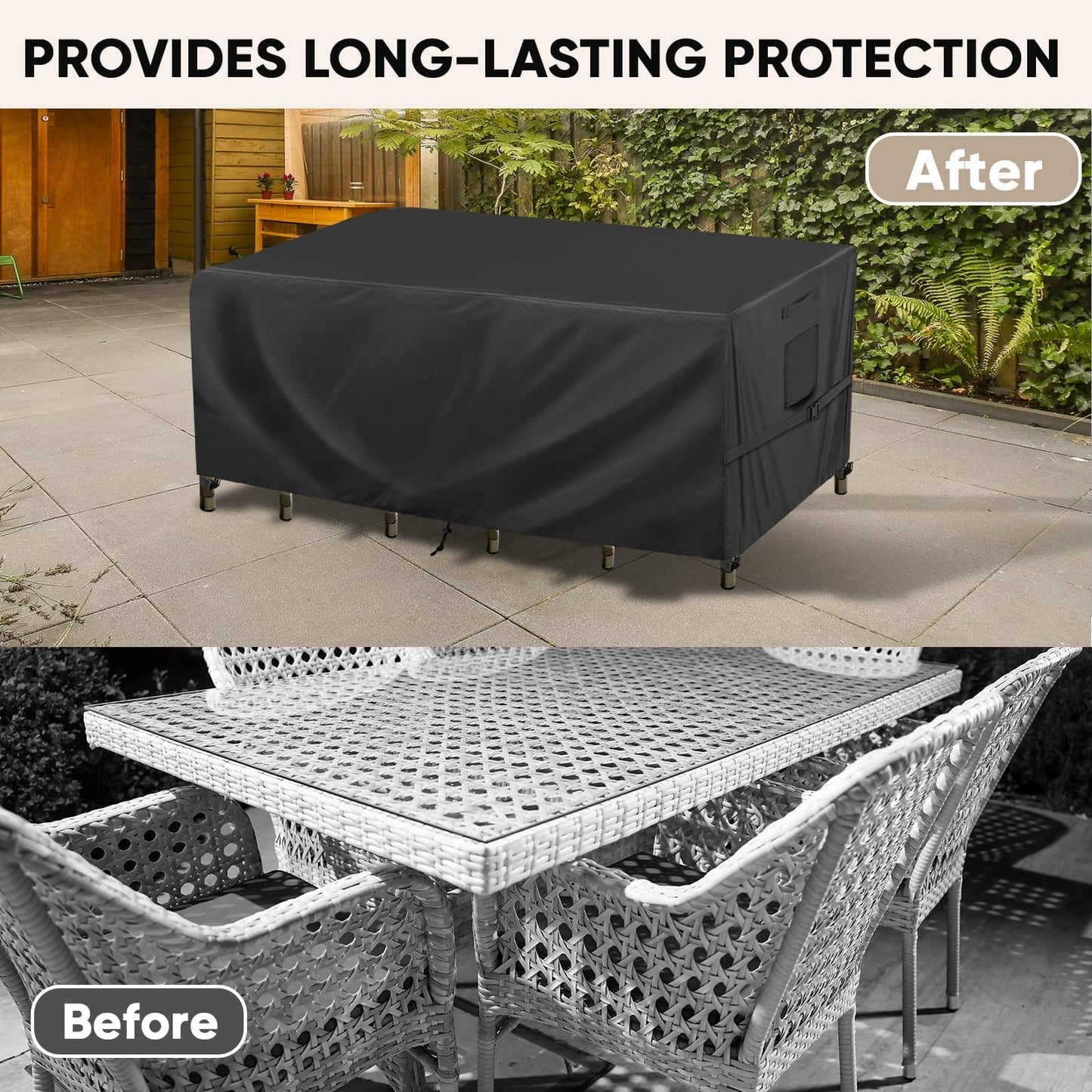 BALEINE Patio Furniture Covers, Outdoor Furniture Covers Waterproof, Heavy Duty Oxford Patio Table Cover for Outdoor Table, Chair, Sofa, Desk (Black, 138"L x 86"W x 32"H)