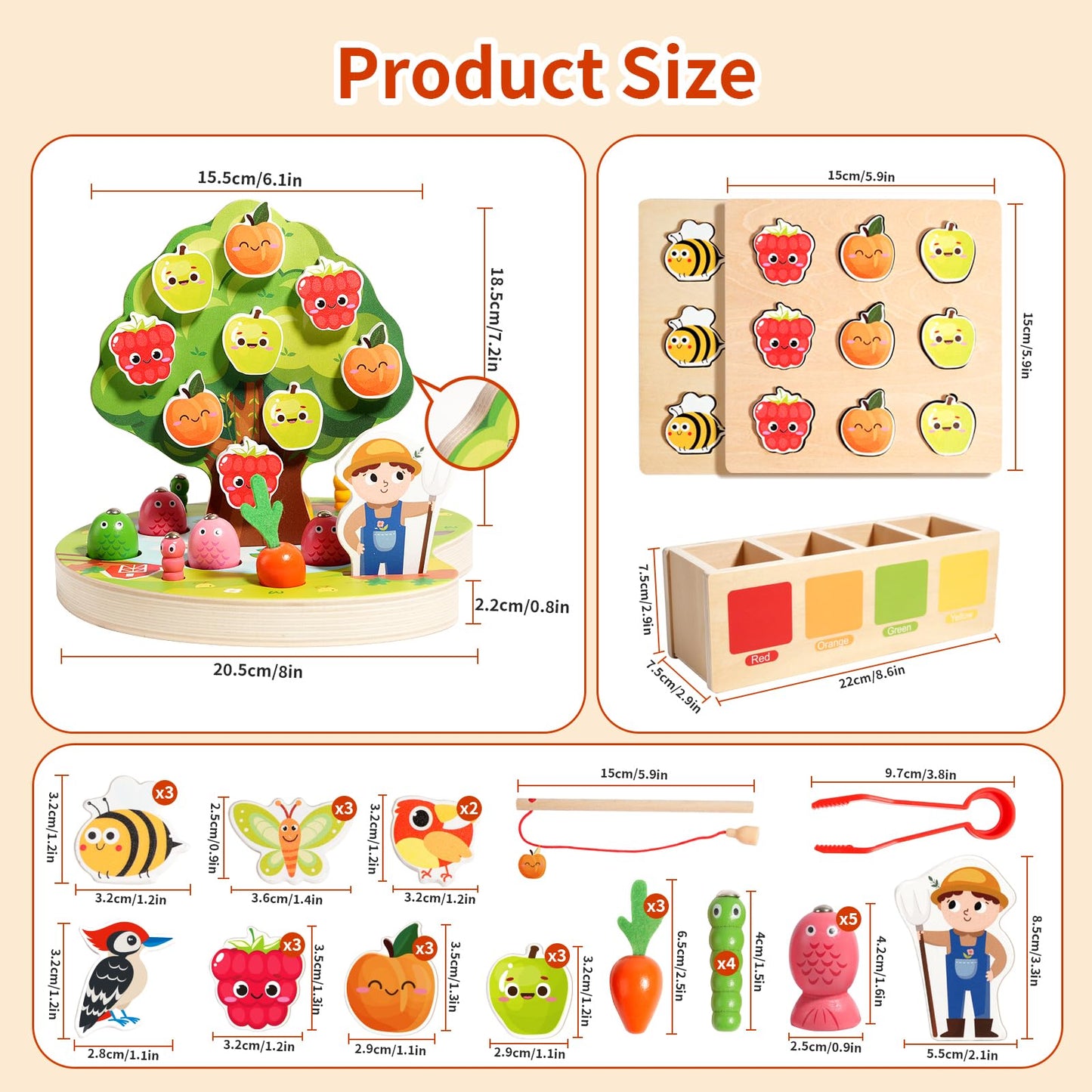 INIFEIDALA Montessori Toys for 2 3 4 Year Olds | Birthday Gifts for Boys & Girls, Wooden Educational Toddler Toys, Shape Sorting, Carrot Harvest & Magnetic Fishing Game – Fine Motor Skills Development