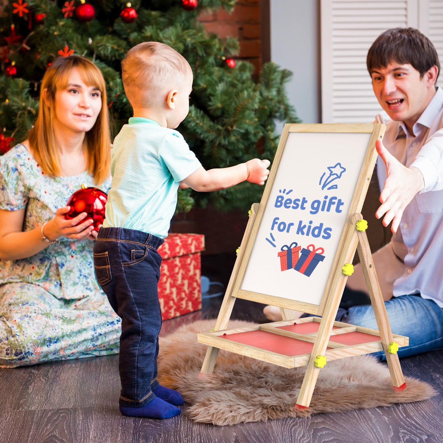 JOYOOSS Easel for Kids Chalkboard,Wooden Blackboard for Kid Toddlers Easel Adjustable Magnetic White Board Chalkboard for Kids Dry Erase Art Easels for Toddler Drawing Board for Kid Ages 4-8 8-12 Red
