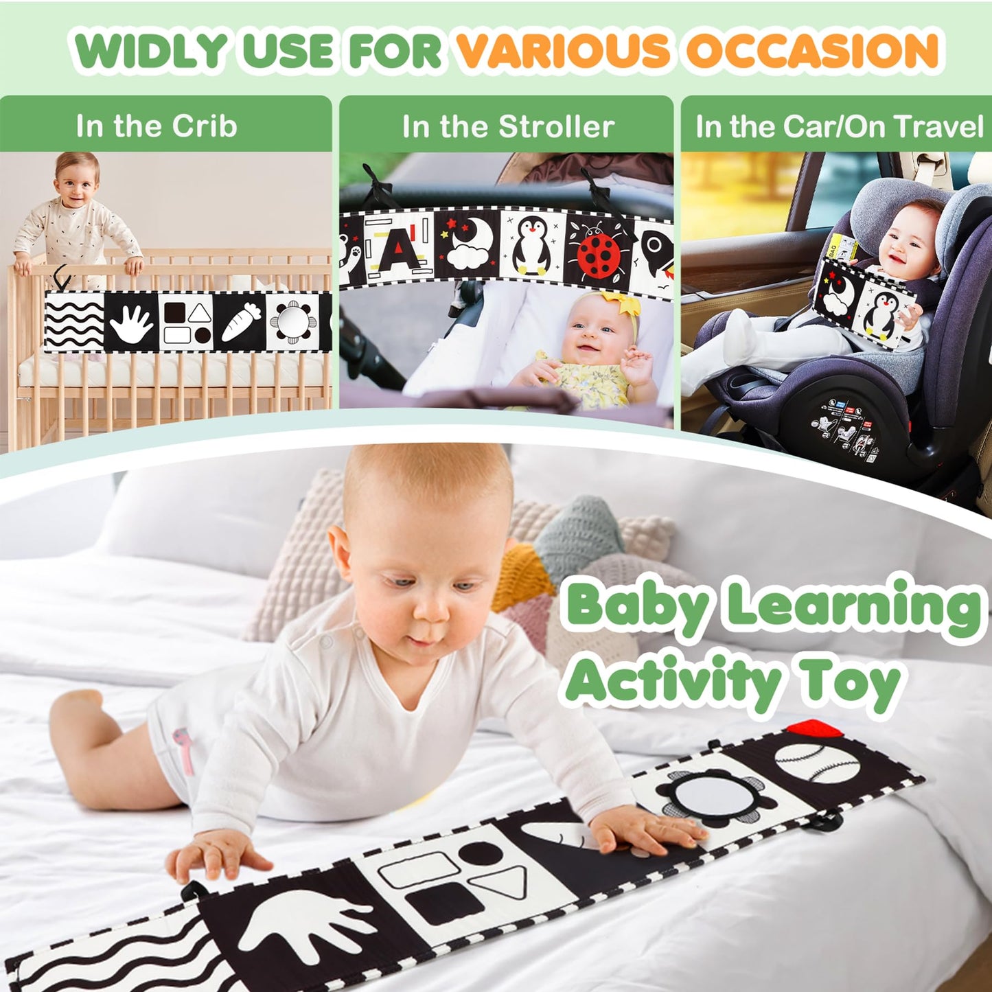BBWOO High Contrast Baby Toys for Newborn, Tummy Time Mirror, Black and White Baby Toy for 0-6 Months, Soft Montessori Visual Stimulation Infant Book, Boy Girl Shower Gift