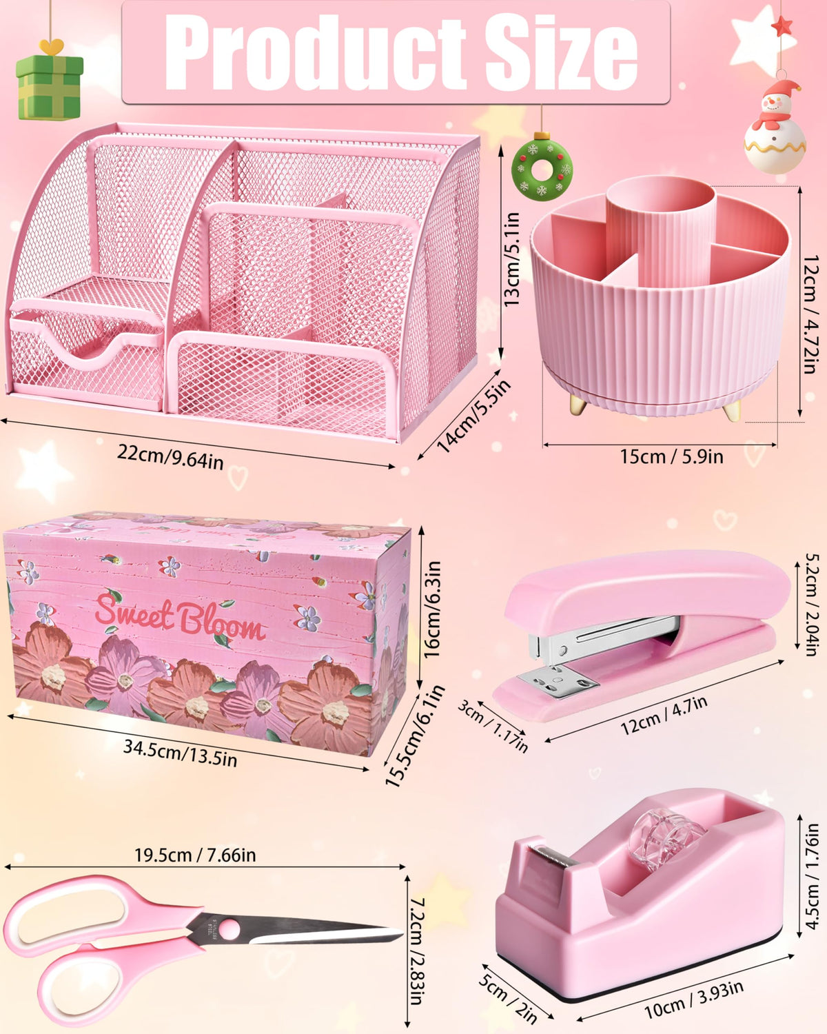 LXEVIHK 21Pcs Pink Desk Organizers and Accessories With Mesh Desk Organizer and 360°Rotating Pen Holder and a Lot of Office Pink Office Supplies Beautifully Presented in a Gift Box