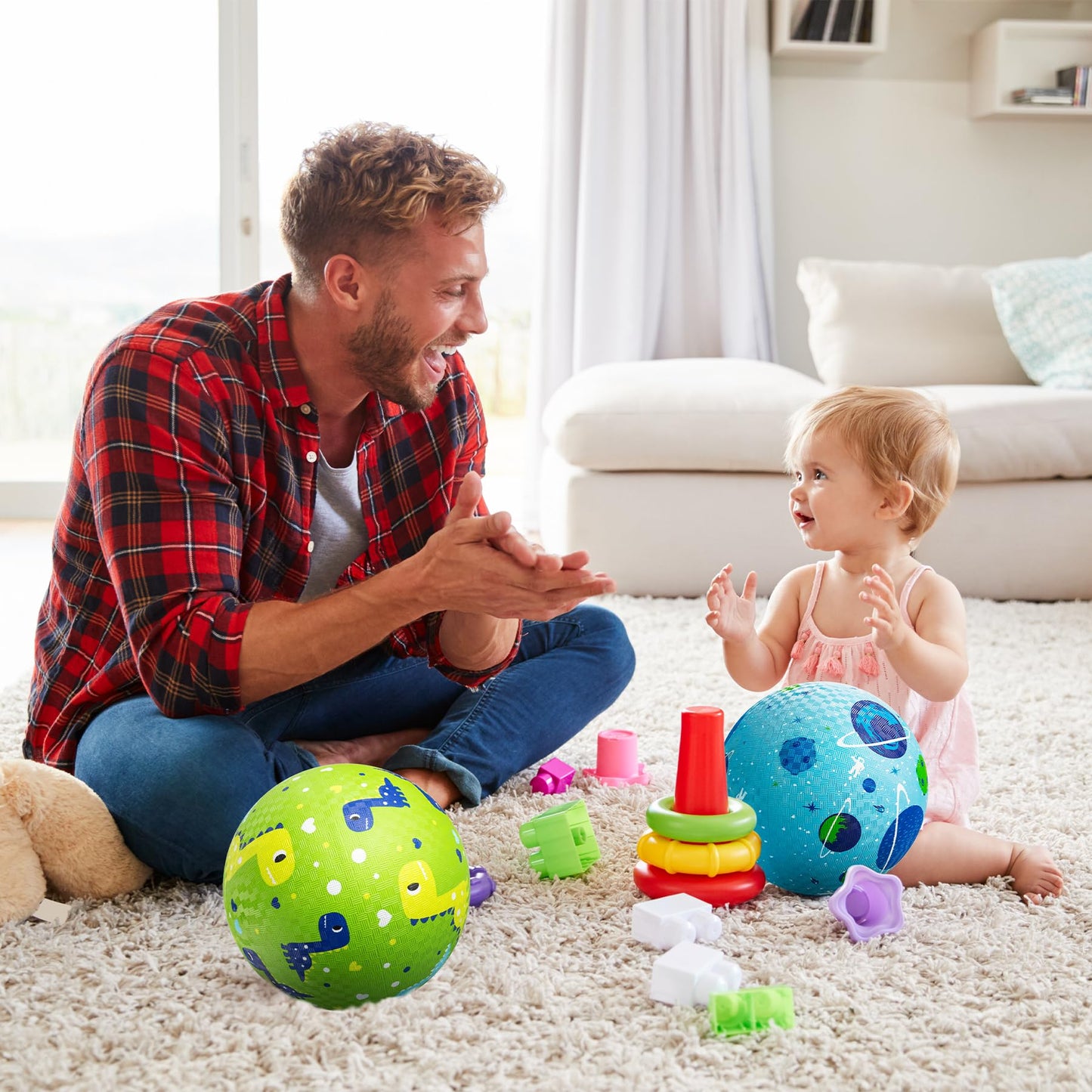 ZOOJOY Pack of 2 Cartoon Playground Balls, Balls for Toddler 3-12, 8.5" Rubber Ball Bouncy Kickball, Indoor & Outdoor Ball Game for Kids with Pump