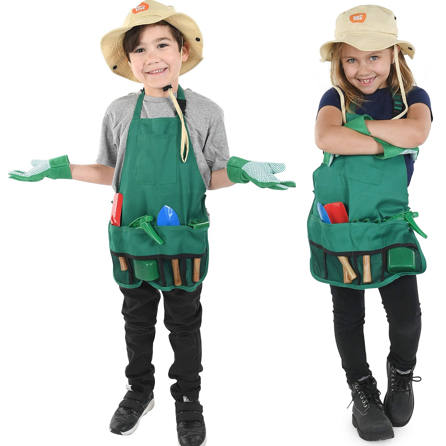 Born Toys Kids Garden Set for Boys & Girls Ages 3-7, Toddler Gardening Kit with Kids Gardening Tools - Gardening Apron, Gloves, Hat, Working Spray Bottle, Trowel Shovel & Rake, Outdoor Activity Toys