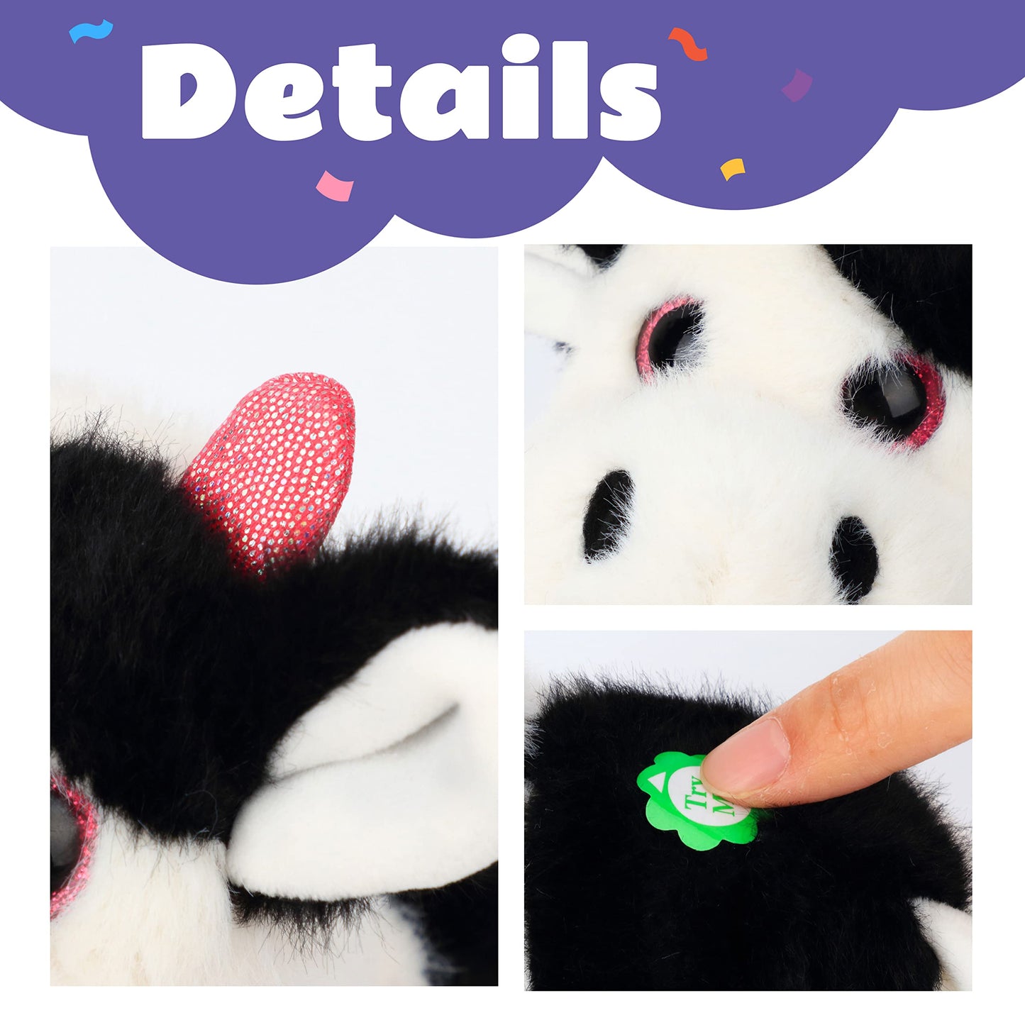 Cuteoy Walking Black Cow Stuffed Animal Speaking Moo Plush Cattle Electric Interactive Animated Plushies Toy for Girls Boys Birthday