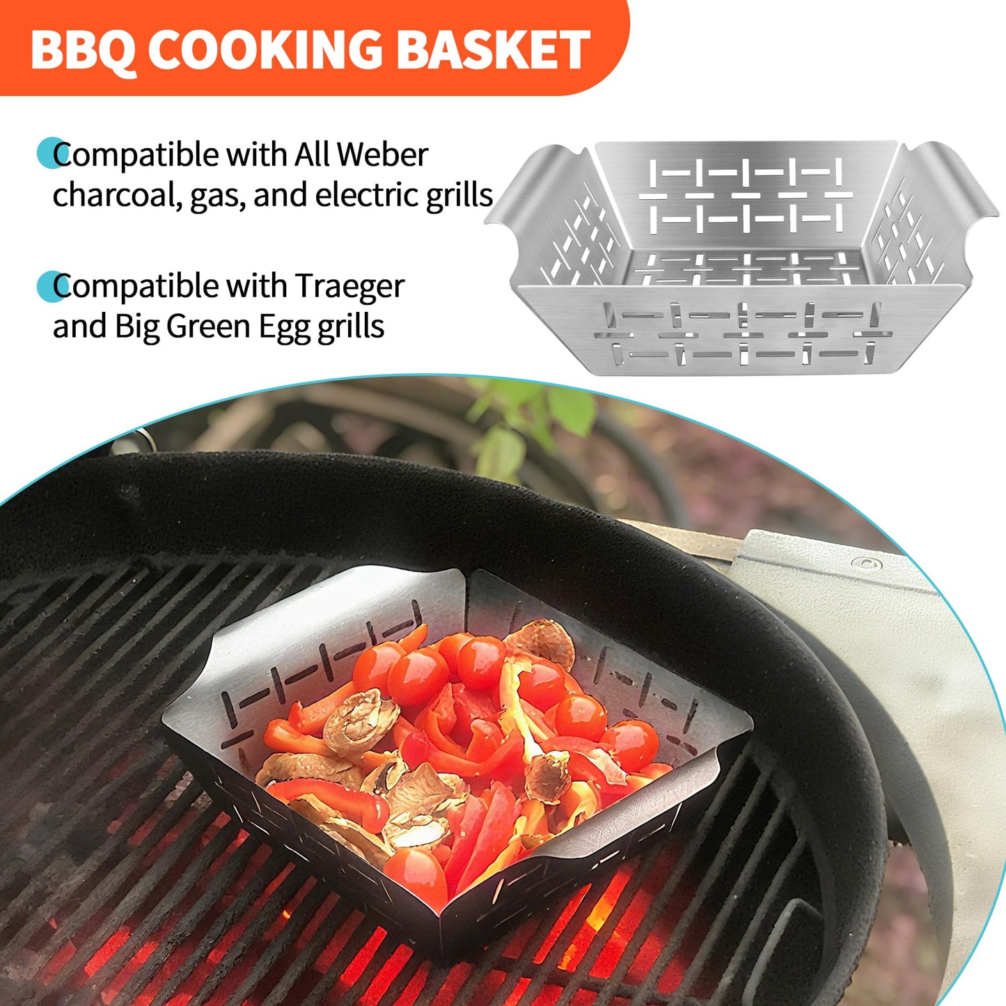 Grill Basket for Veggies, 7" Grilling Basket Replacement for Weber Grills Basket, vegetable Grilling Baskets for Weber Outdoor Grill Accessories, Stainless Steel Baskets for Veggies Fish Meat Food Camping