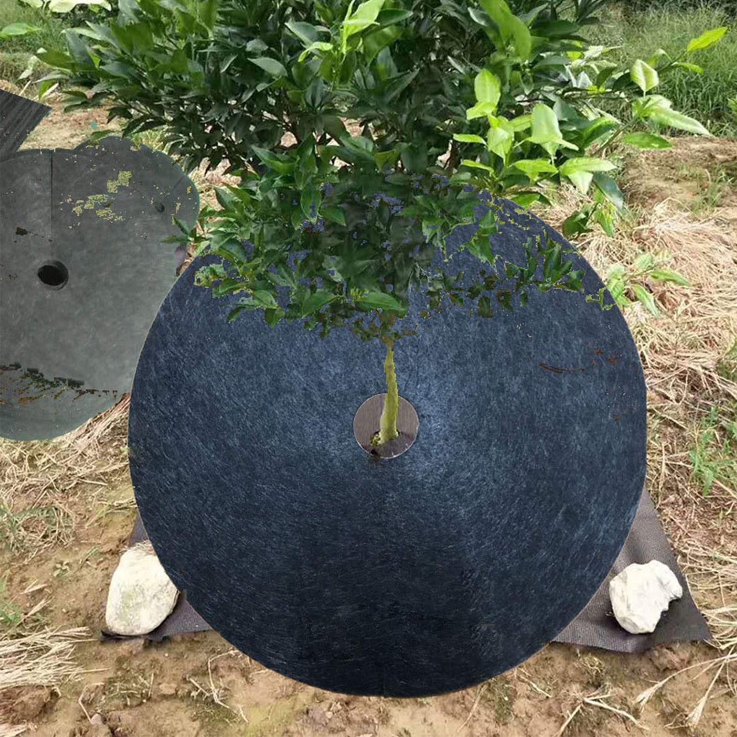 EBaokuup 4 Pack 32.3 Inch Non-Woven Tree Mulch Ring - Degradable Tree Protector Mat, Reusable Tree Weed Barrier Mat for Weed Control Root Protection
