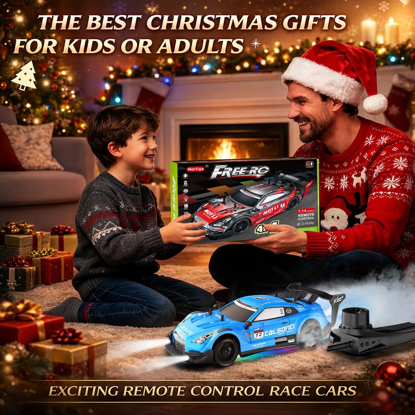 LFOLUSU Remote Control Car RC Drift Car 1:16 Scale 4WD RC Vehicle with LED Lights 2.4GHz 30km/h RTR High Speed Racing Sport Toy for Adults Boys Girls Kids Gift 2Pcs Rechargeable Battery