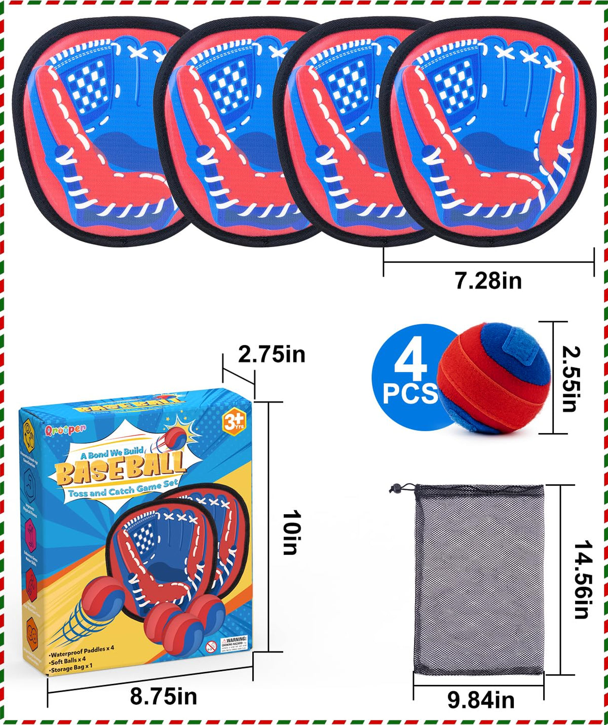 Qrooper Toss and Catch Game Ball Set Toddler Toys for 3 4 5 6 7 8 Year Old Boys Girls Birthday Gift, Yard Games Pool Outdoor Beach Toys for Kids Ages 4-8 Baseball Glove