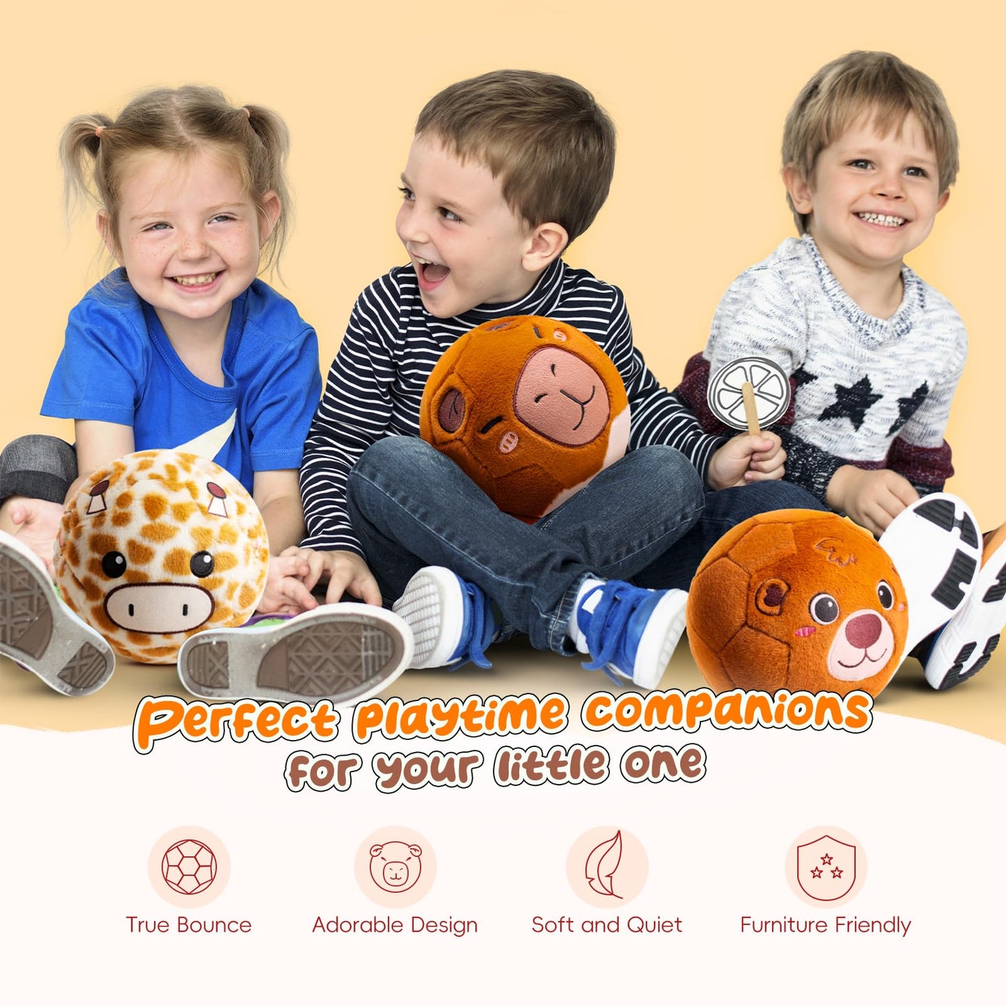 VangeBow Silent Indoor Soccer Balls for Toddlers 1-3, Inflatable Soft Plush Baby Toddler Soccer Ball Toys Gifts for 1 2 3 4 5 Year Old Boy Girl First Birthday Gift (Capybara, Pump Include)