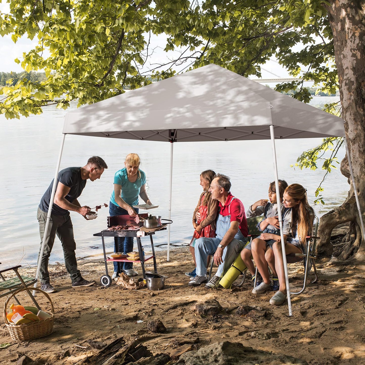VINGLI 10x10 ft Pop Up Canopy Tent, Easy Up Tent Canopy, Foldable Portable Canopies for Camping, Patio, Outdoor Gazebo Slant Legs, Outdoor Instant Shelter Canopies with Carry Bag (White)