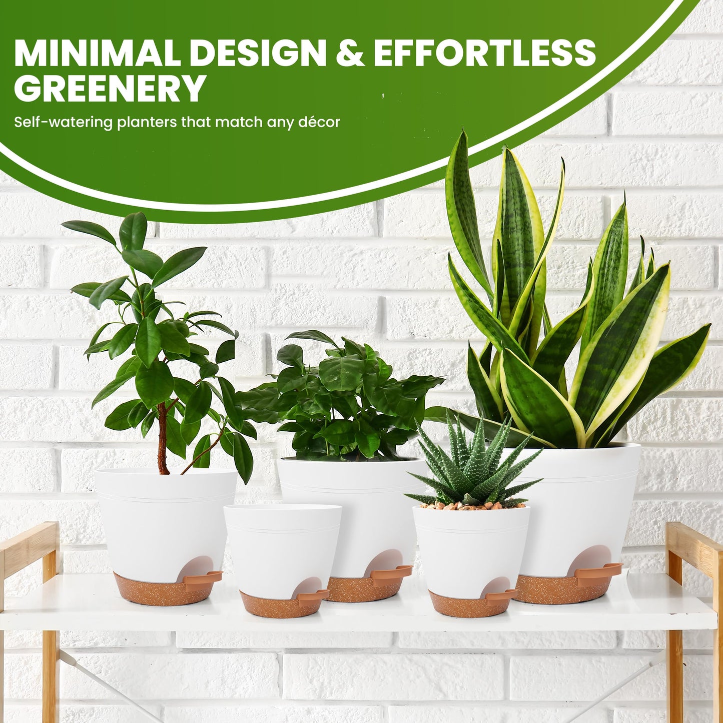 Utopia Home Self Watering Pots for Indoor Plants, Planters for Indoor Plants, Multi-Size Flowerpot, Set of 10 Plant Pots with Drainage & Reservoir, 6.8"/6.4"/5.9"/5.5"/4.9" (White)