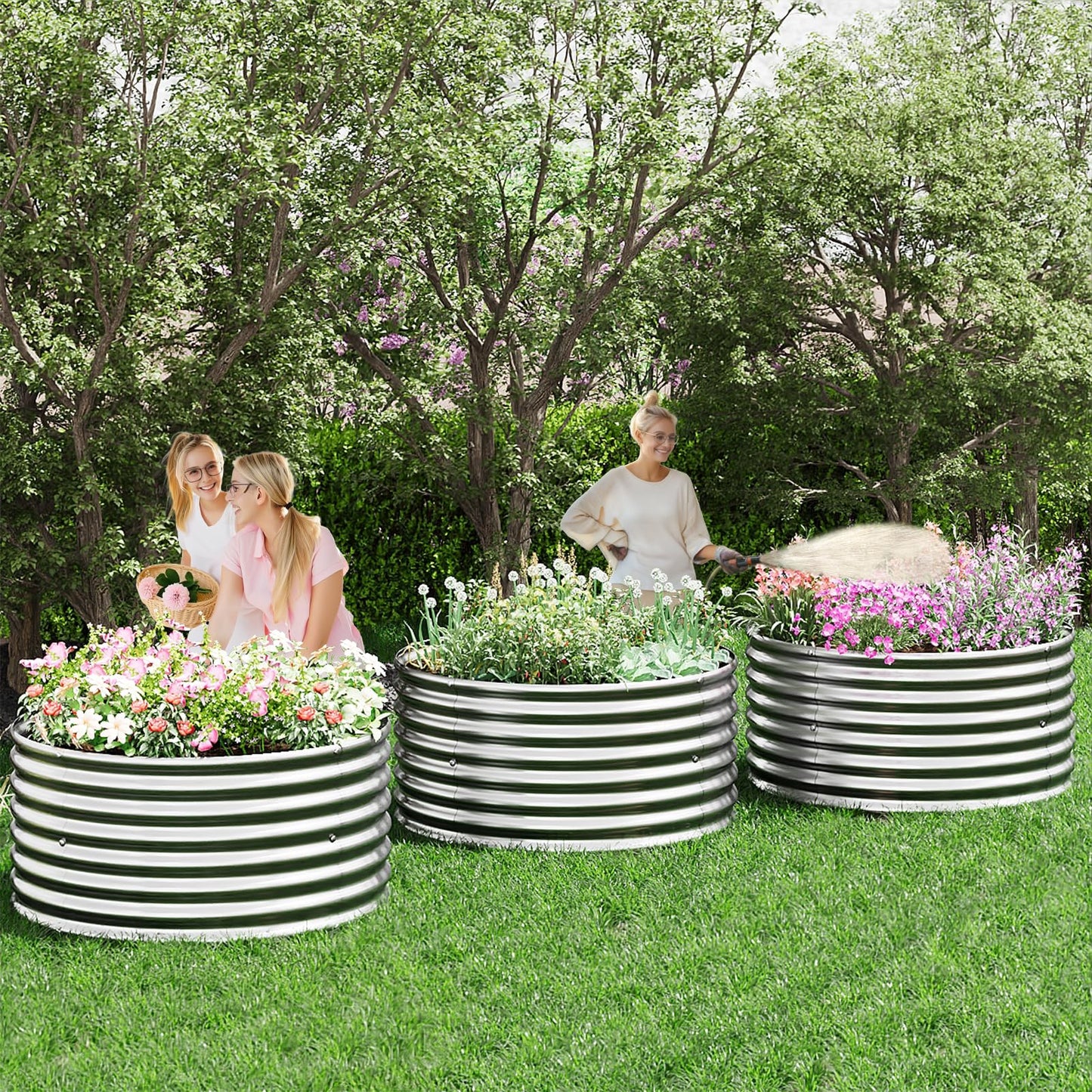 Mostmahes 4 Pack 3x3ft Round Galvanized Raised Garden Bed Outdoor, Metal Garden Bed for Vegetables, Above Ground Garden Box for Flower, Steel Raised Beds for Gardening - 3ftx3ftx10inch