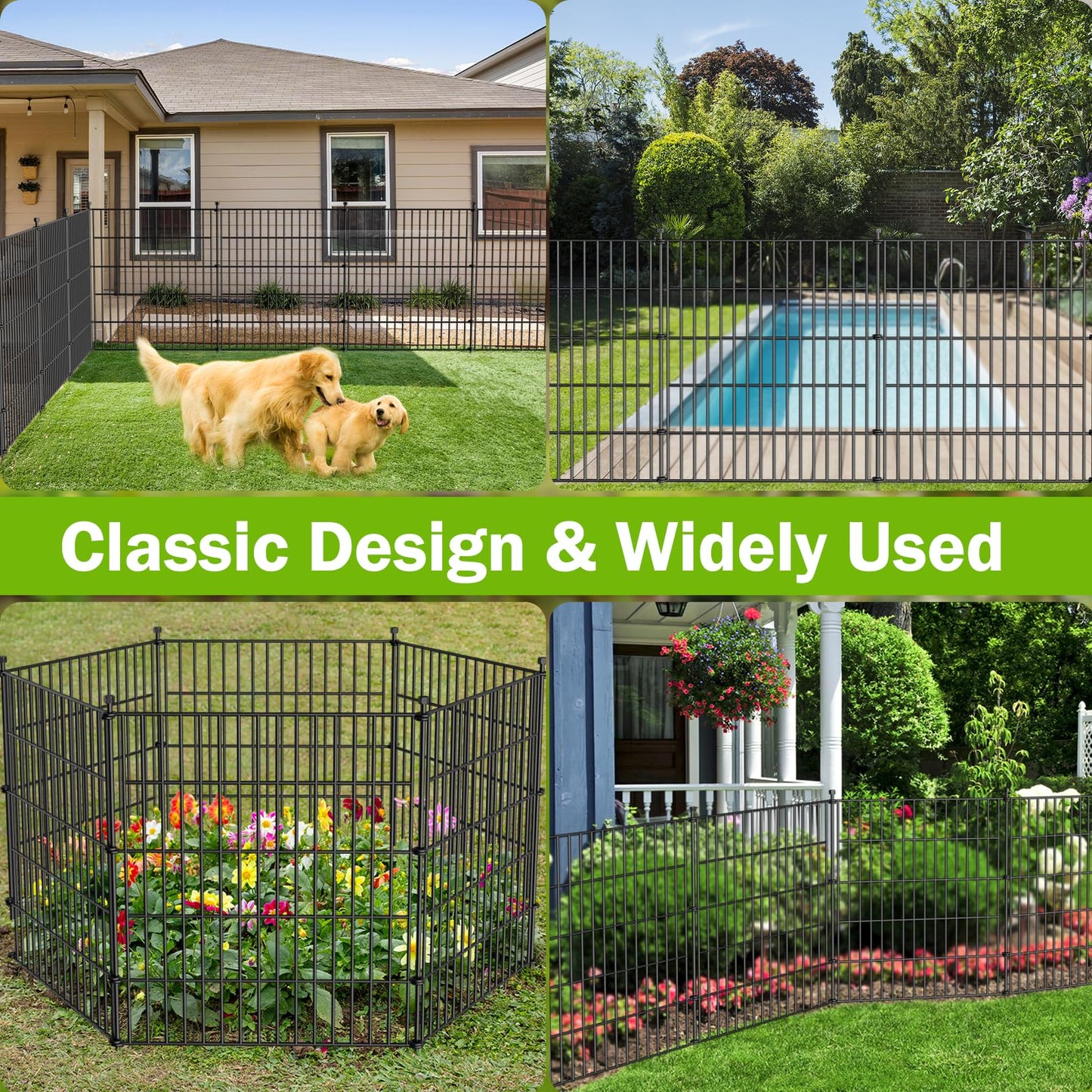 5 Panels No Dig Decorative Outdoor Garden Fence with Gate for Yard, 40 in(H) X 11.8 ft(L) Animal Barrier Fencing Rustproof Metal Wire Panel Border for Dog, Rabbits, and Patio Temporary Ground Stakes