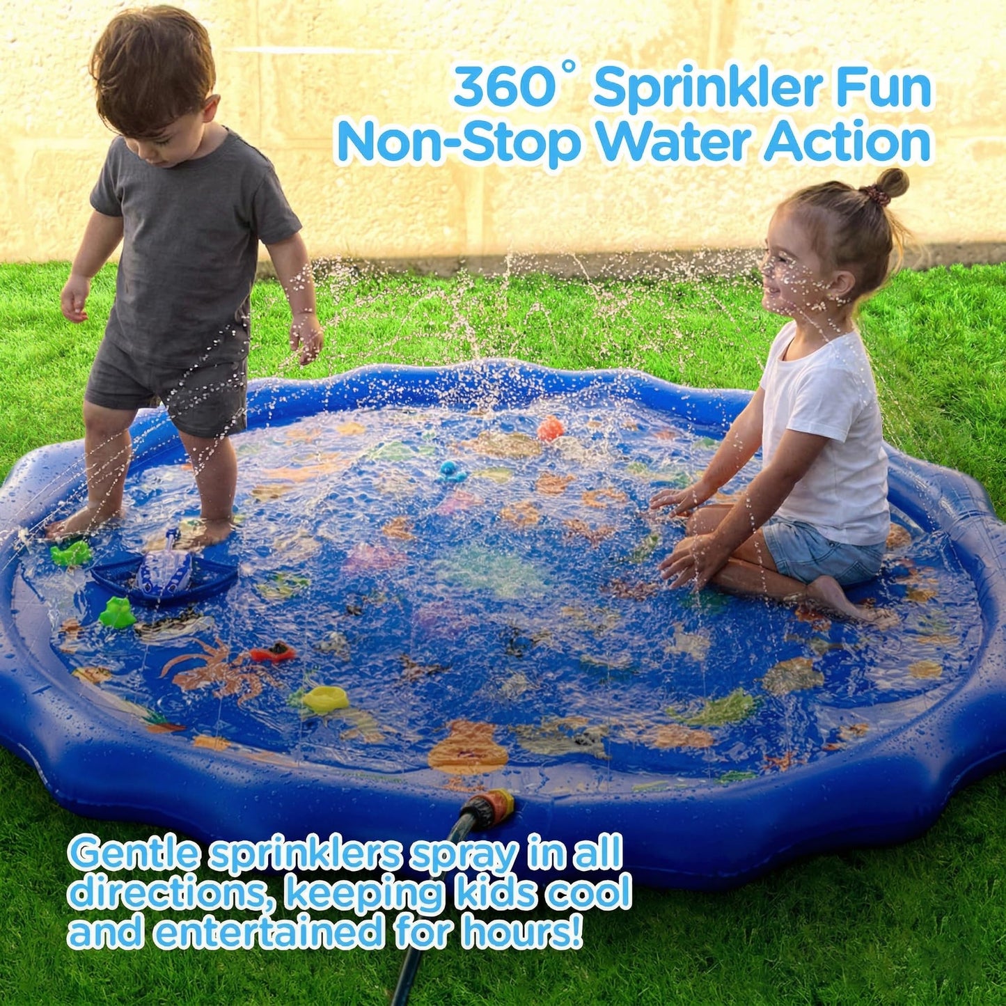KiddoSpace Splash Pad Sprinkler for Kids and Dogs ā 69" Baby Splash Pad for Toddlers 1-3, Crazy Daisy Sprinkler, Non-Slip BPA-Free Outdoor Water Play Mat, Repair Kit Included