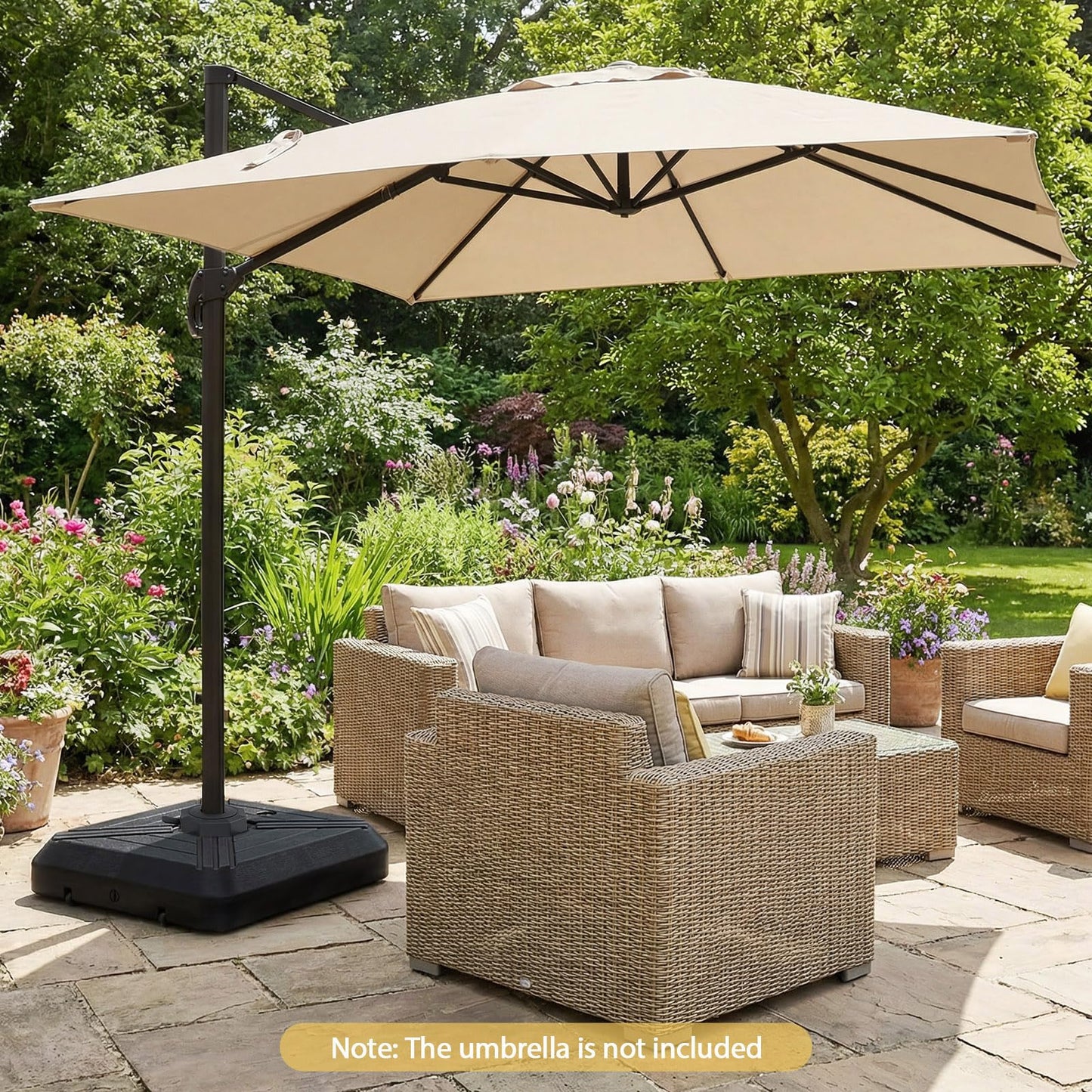 Tangkula Cantilever Umbrella Base with Wheels, 345 LBS Heavy-Duty HDPE Sand Water Filled Offset Umbrella Weighted Stand with Cross Base for Patio Backyard Poolside