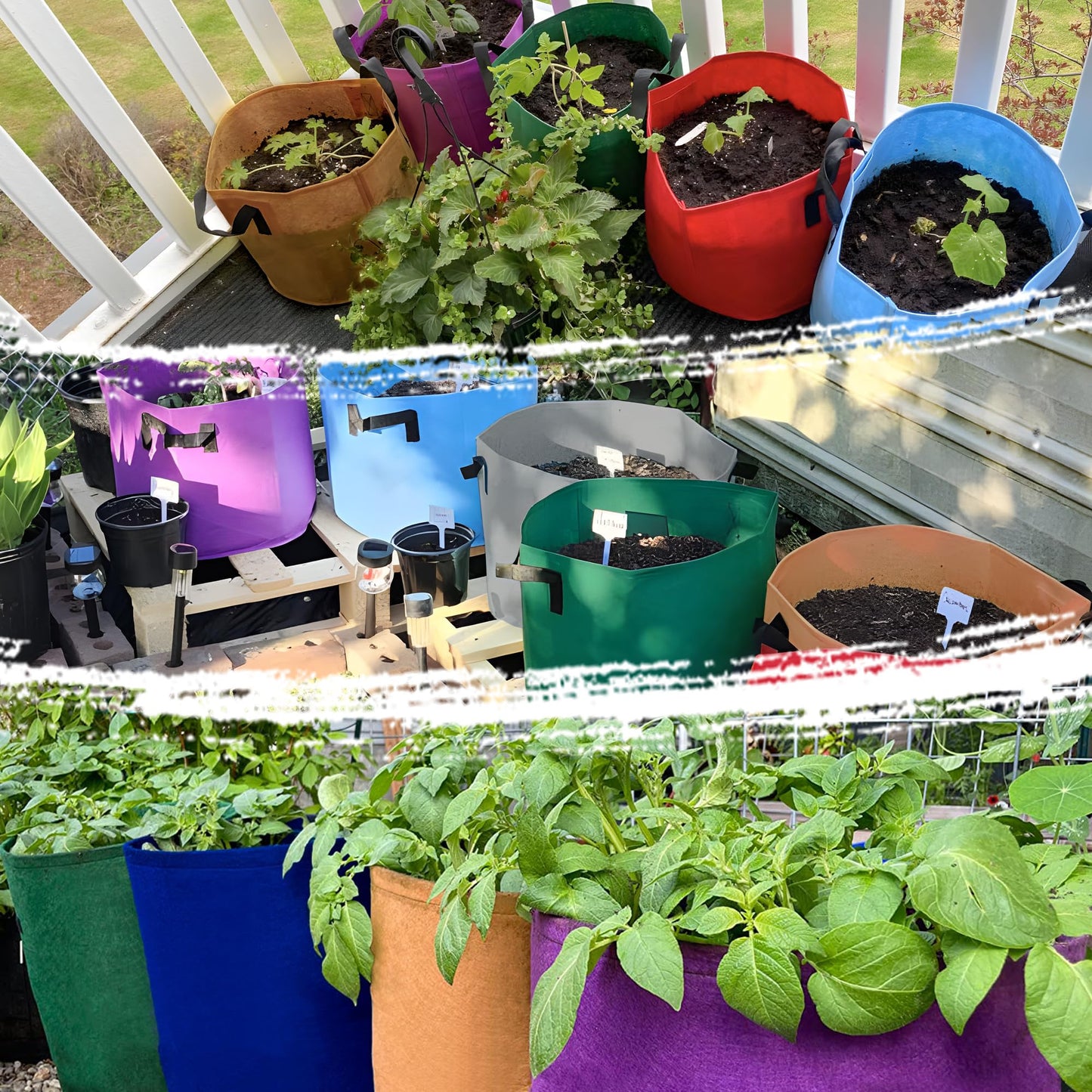 7 Pack 7 Gallon Plant Grow Bags - Mixed 7 Colors with Reinforced Handles & Aeration Design, Ideal for Tomato, Flowers & Fruits