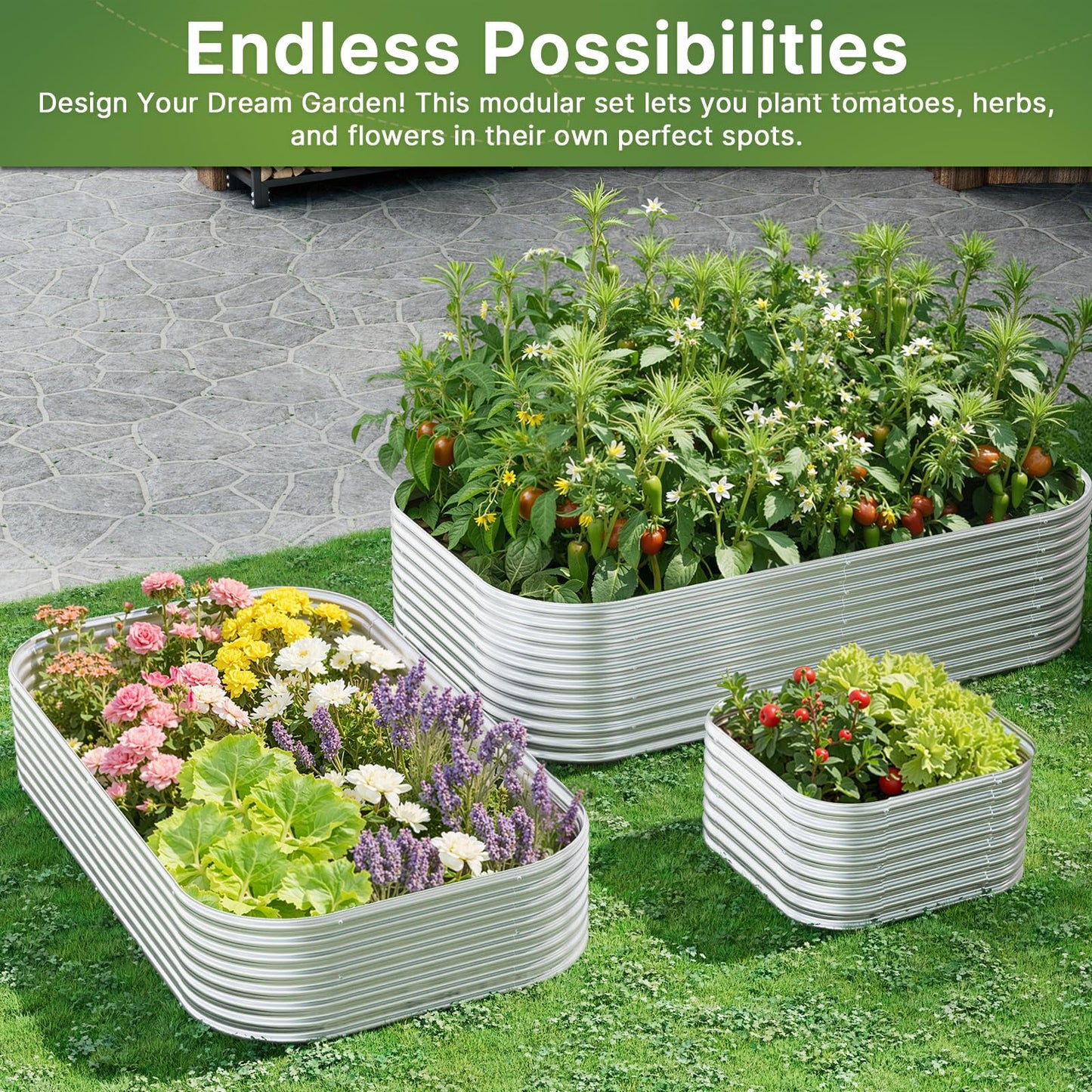 Mostmahes 4 PCS Tall 2x2x1.5ft Galvanized Raised Garden Bed Outdoor, Metal Garden Bed for Vegetables, Above Ground Garden Box for Flower, Steel Raised Beds for Gardening
