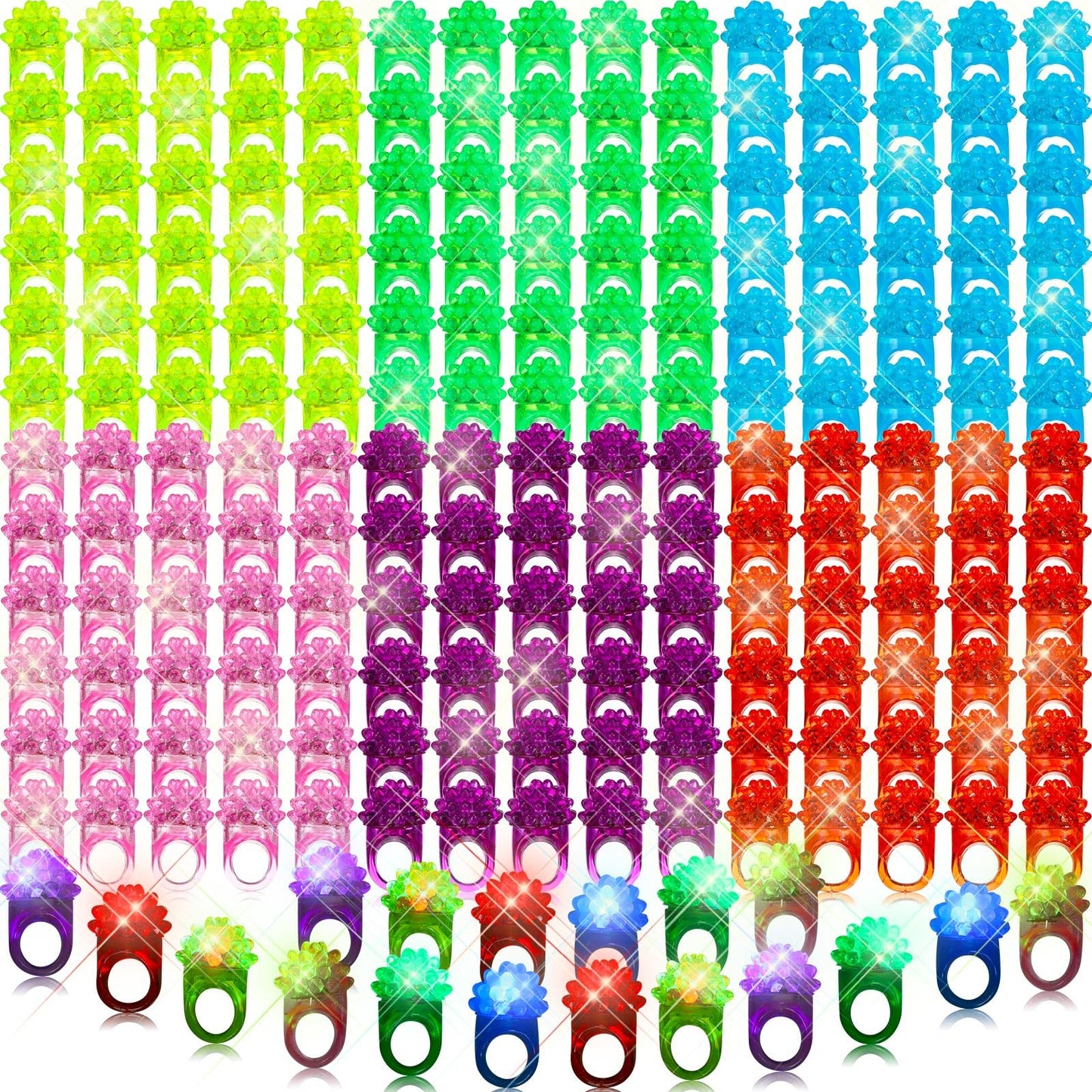 Charniol 300 Pcs LED Light up Rings Easter Party Favors Glow in the Dark Flashing Jelly Rings in 6 Colors for Adult Kids Easter Egg Fillers Classroom Prizes Birthday Gifts