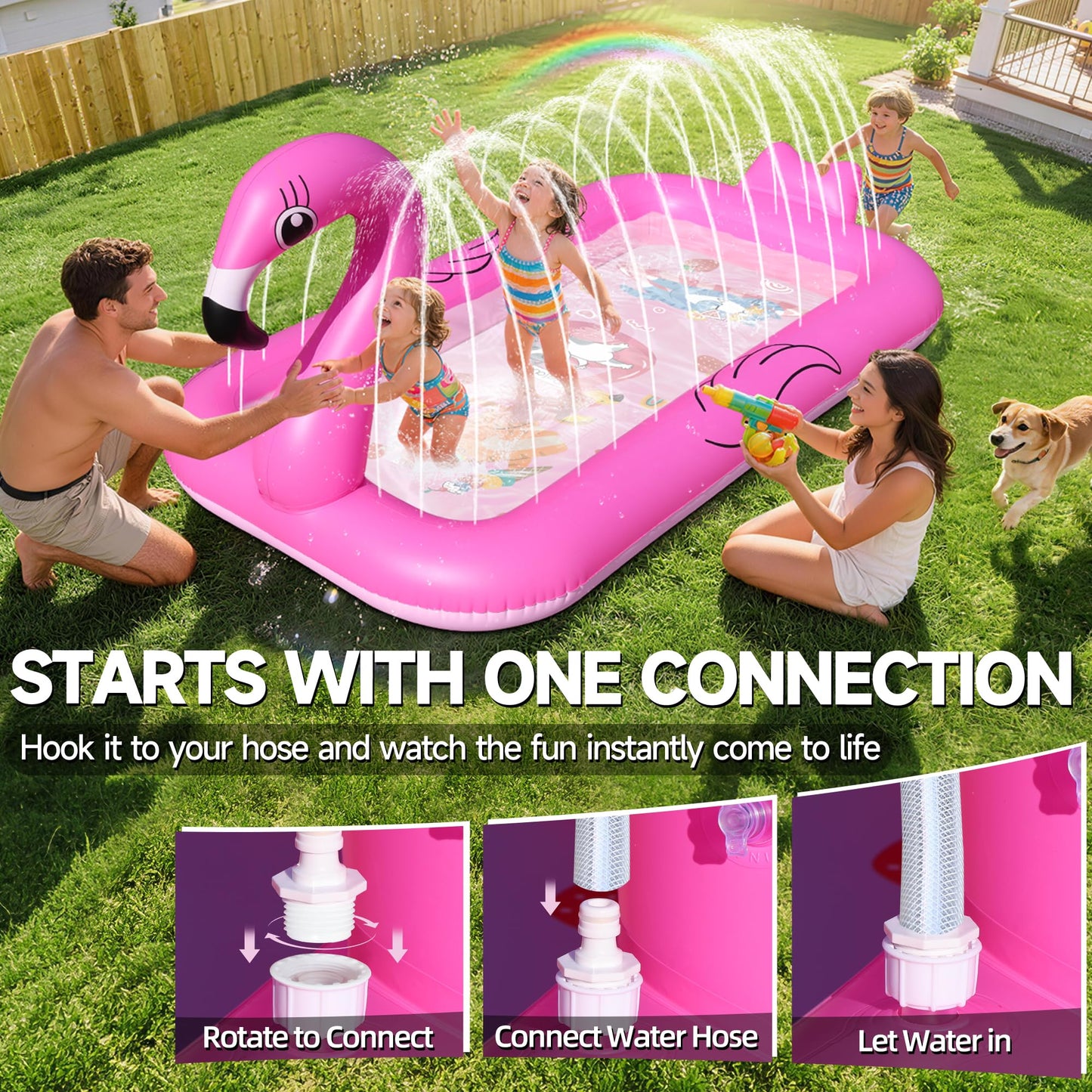 KingSom Splash Pad Sprinkler for Kids,Flamingo Splash Pad for Toddlers,Thicken Toddler Sprinkler Pool,Splash Play Mat Summer Outdoor Water Toys, Inflatable Splash Pad for Kids,Backyard Baby Kid Pool